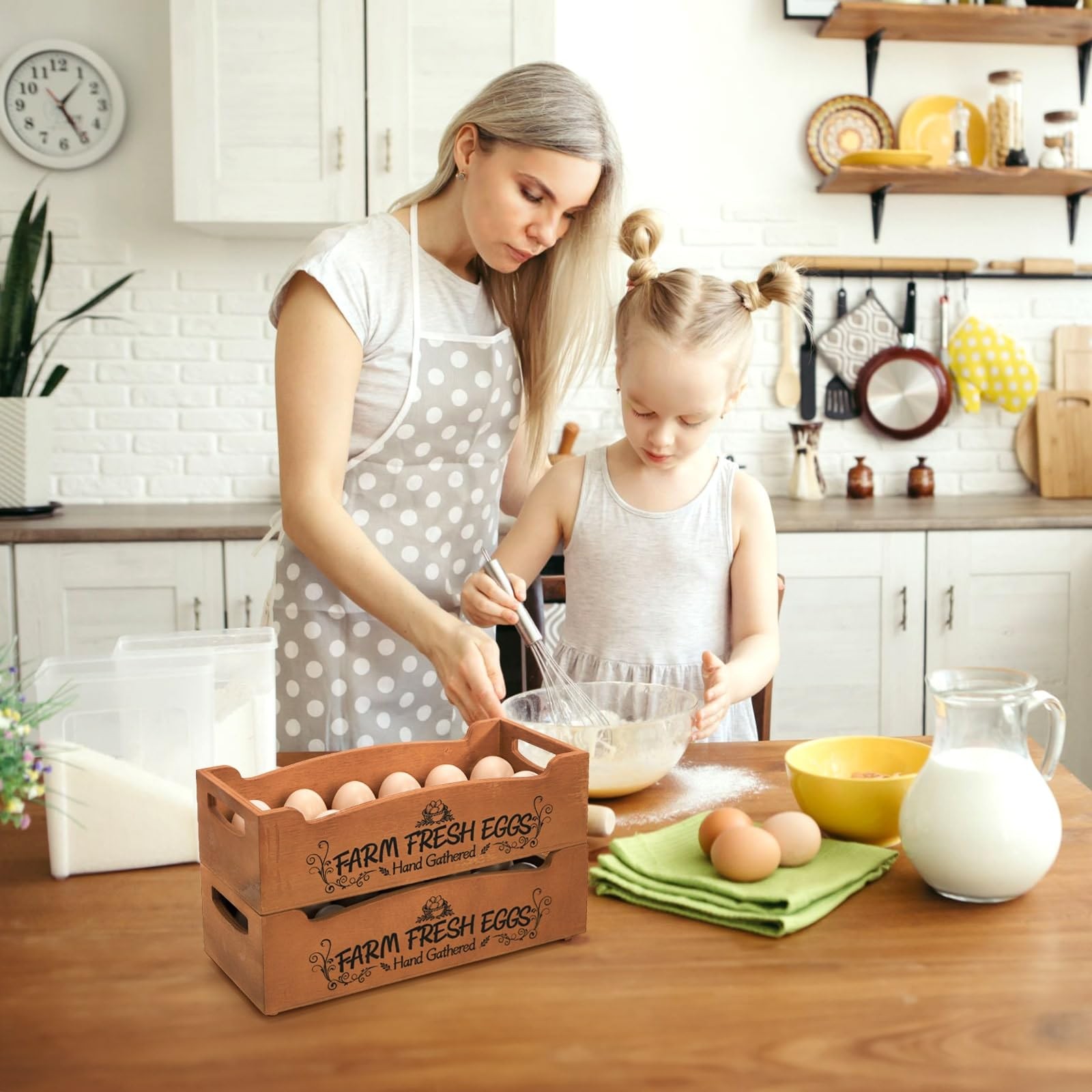 Wooden Egg Holder for Countertop, Stackable 2-Tier Egg Crates for 24 Eggs wit...