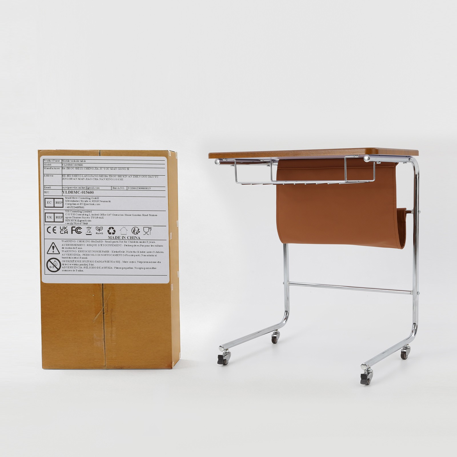 Sofa Side Table,C-Shaped End Table with Universal Wheels,End Table living room