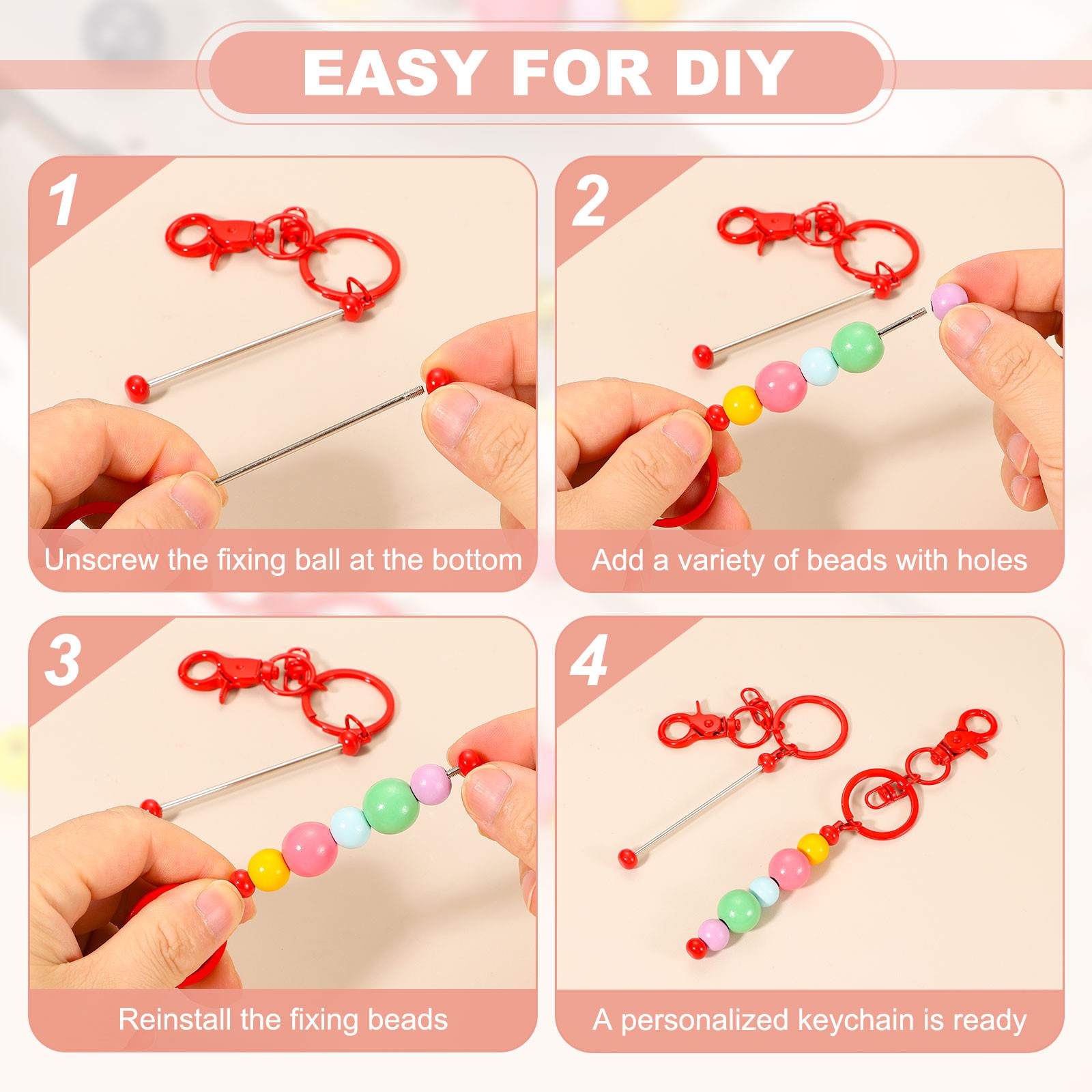 18Pcs Beadable Keychains, DIY Beaded Keychain Making Kit, Gradient Color