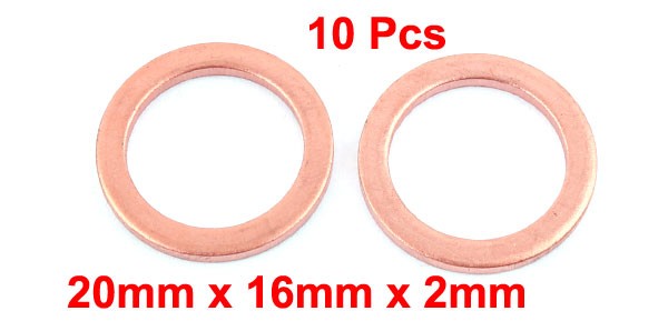 10pcs 20mm x 16mm x 2mm Flat Ring Copper Crush Washer Sealing Gasket Fastener
