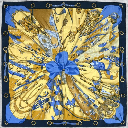 HERMES Carre 90 Soleil de Soie Silk Scarf Navy W 90cm Japan [Used]