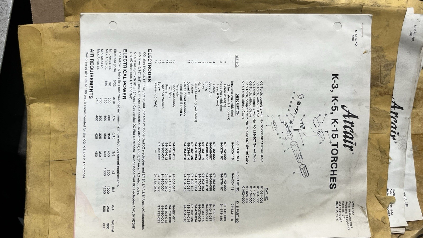 Arcair 61-064-009 Model K-3 Gouging Torch & Cable