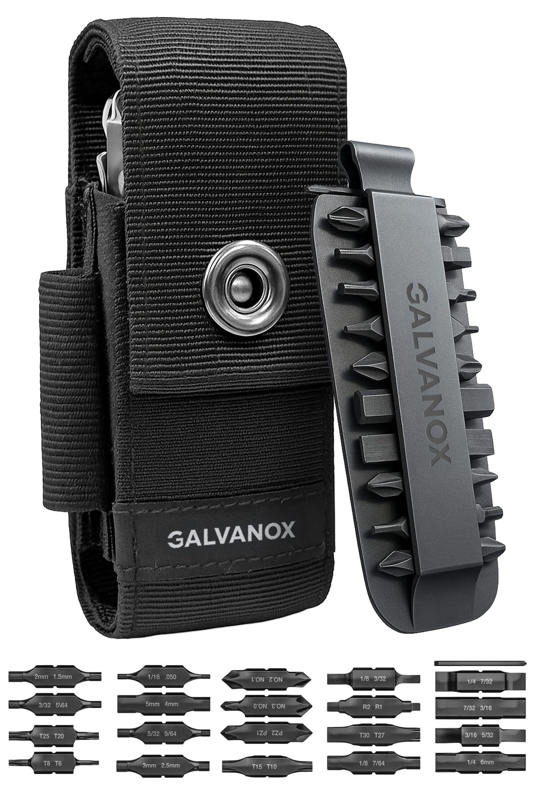 Nylon Sheath for MultiTools with 21 Flat End Screwdriver Bits and Holder  Cas...