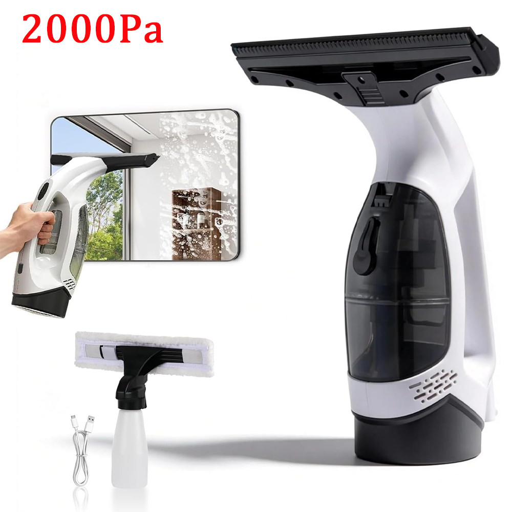 Window Vacuum Squeegee Cordless, 2000Pa Electric Window Cleaner Tool with Tank