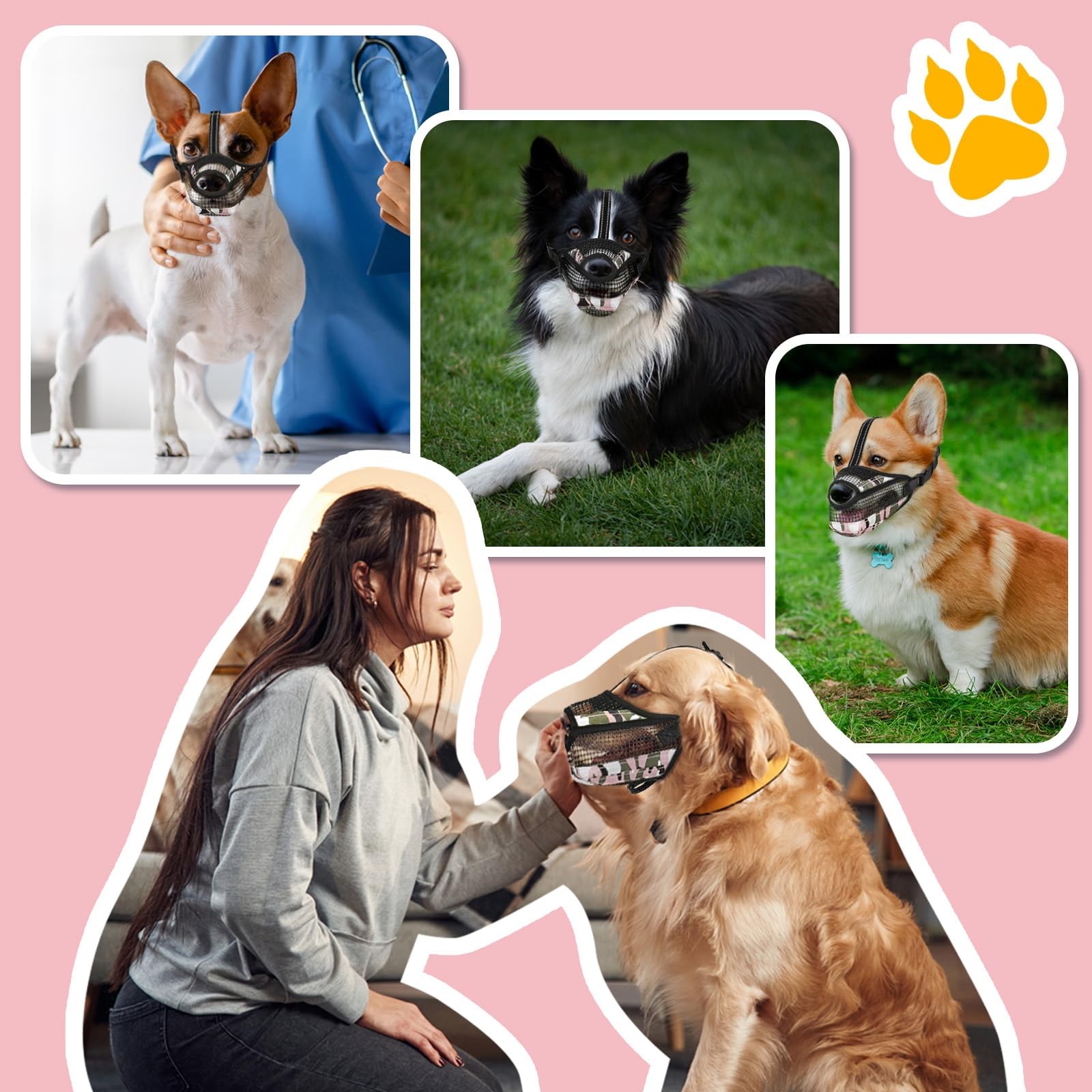 Soft Mesh Dog Muzzle with Reflective Adjustable Strap, Lightweight Muzzle for...