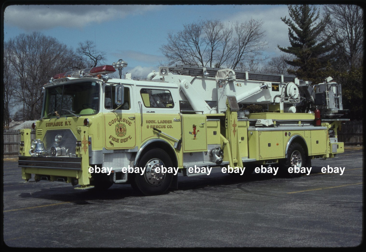 Copaigue NY 1972 Mack CF Baker 75' Tower Ladder Fire Apparatus Slide