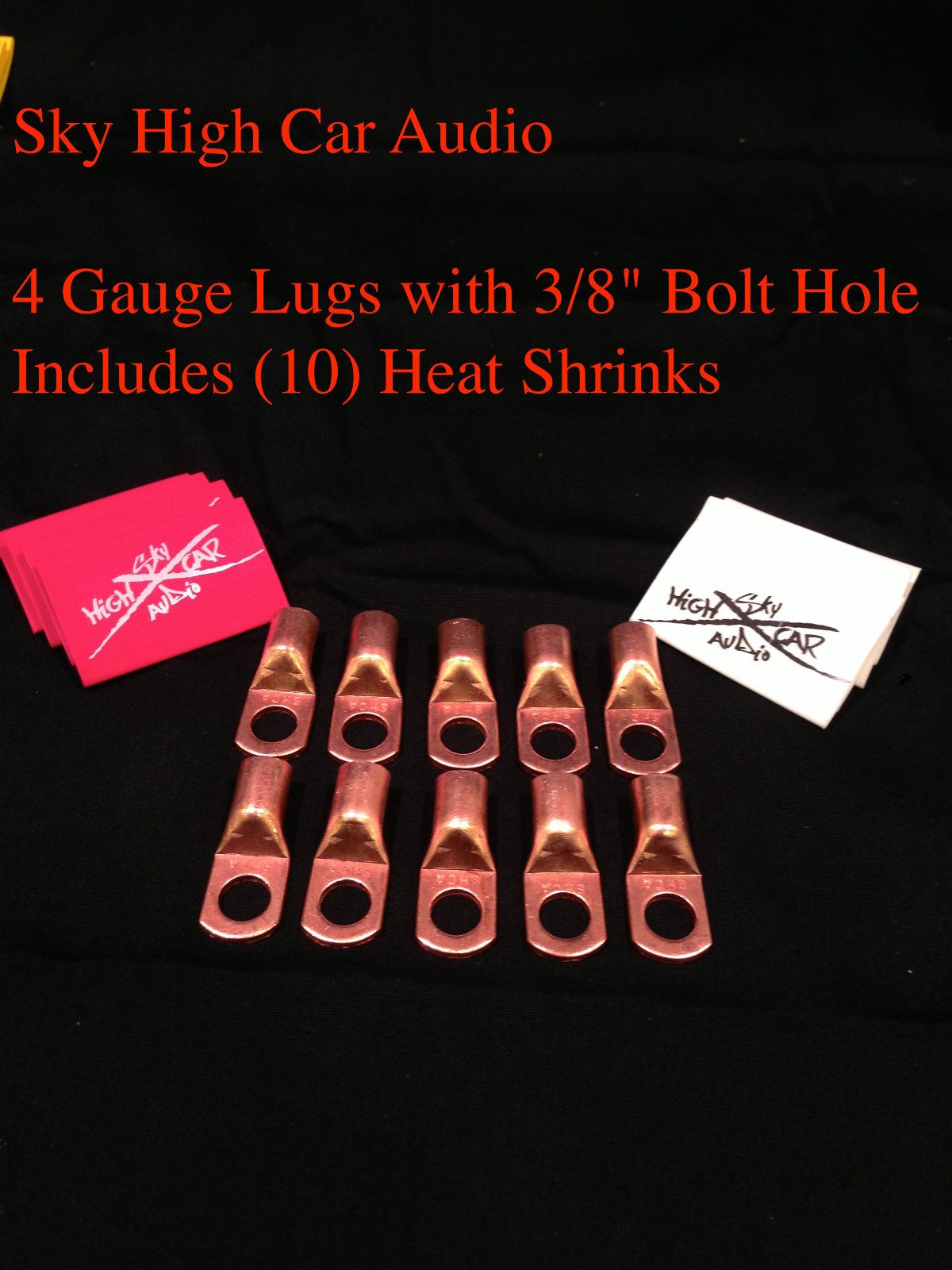 (10) 4 Gauge Copper Ring Terminals 3/8" WHITE/RED Heat Shrink Tubing LUGS