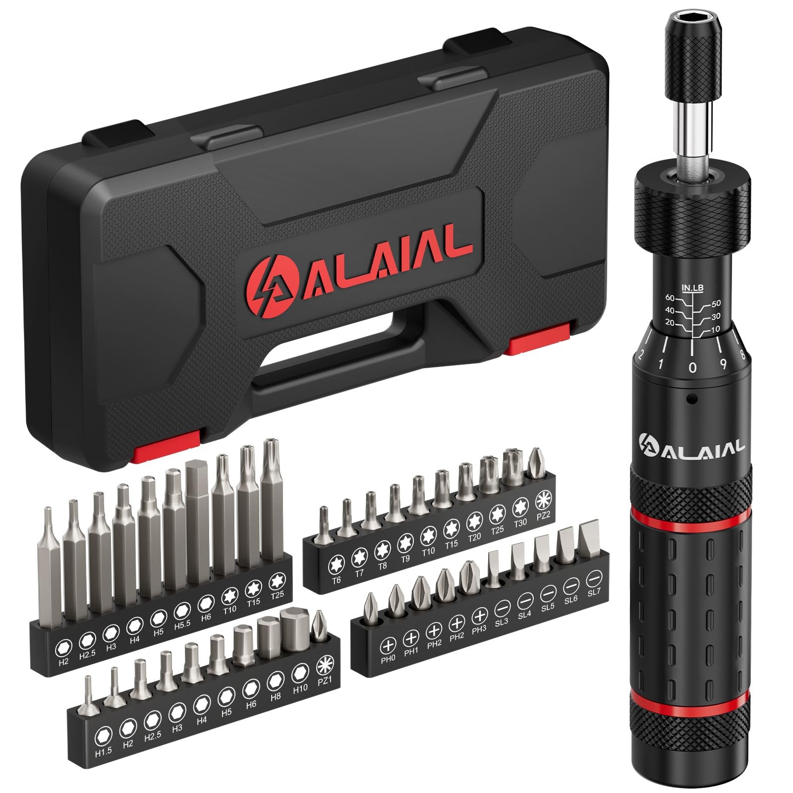 ALAIAL Torque Screwdriver Set 10-60 in-lb, Adjustable Torque Driver Kit