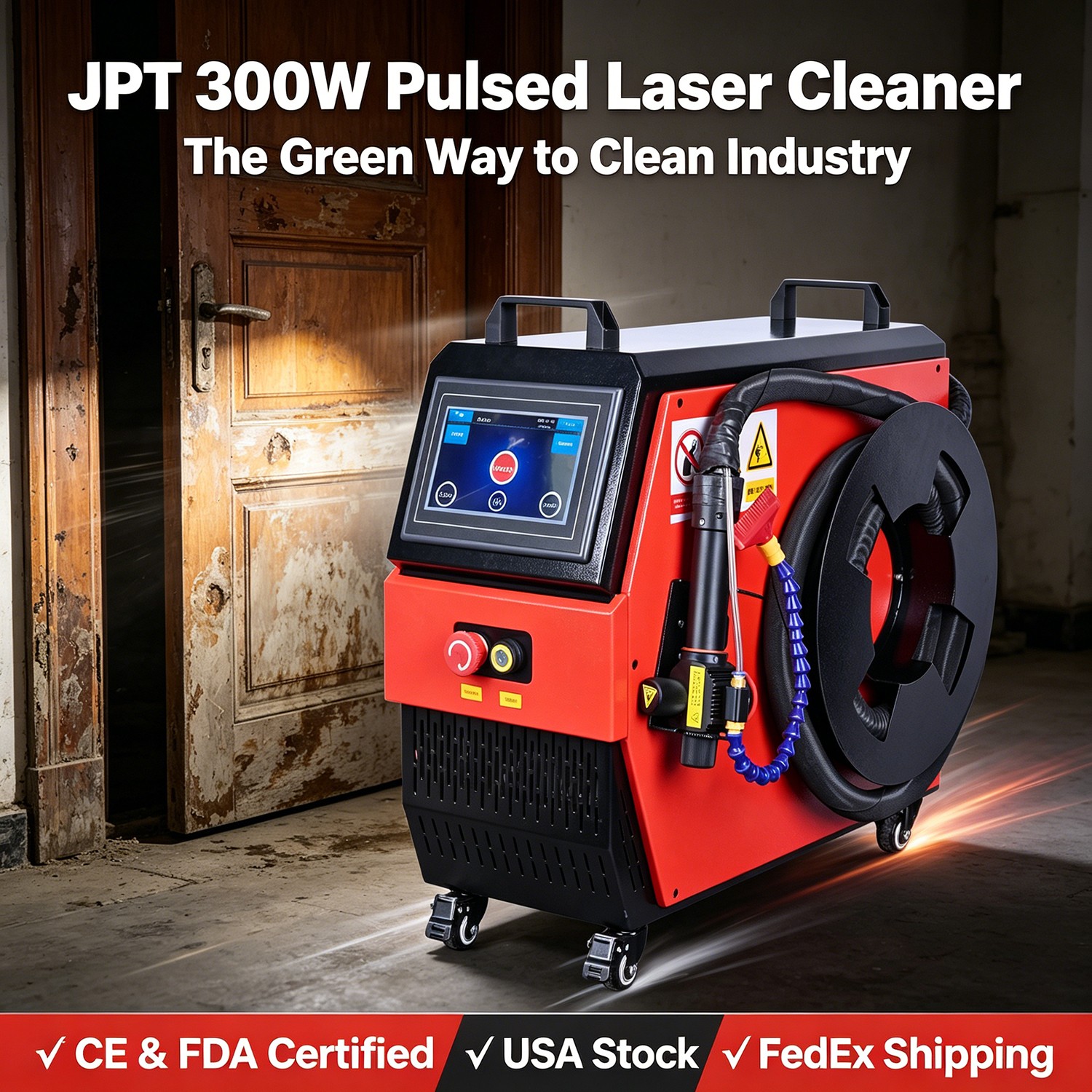 JPT 300W Pulse Laser Cleaning Machine for Remove Rust Oil Metal Ceramic tile
