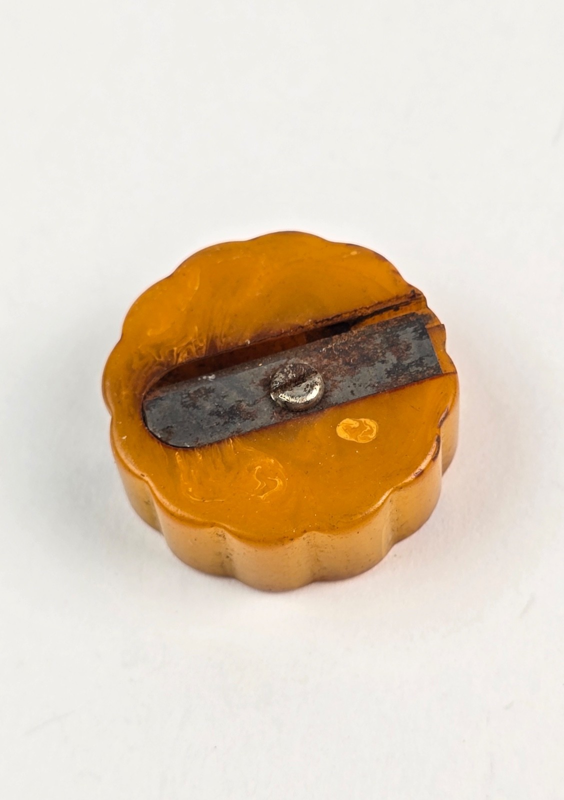Vintage Yellow Swirl Bakelite Pencil Sharpener flower shaped