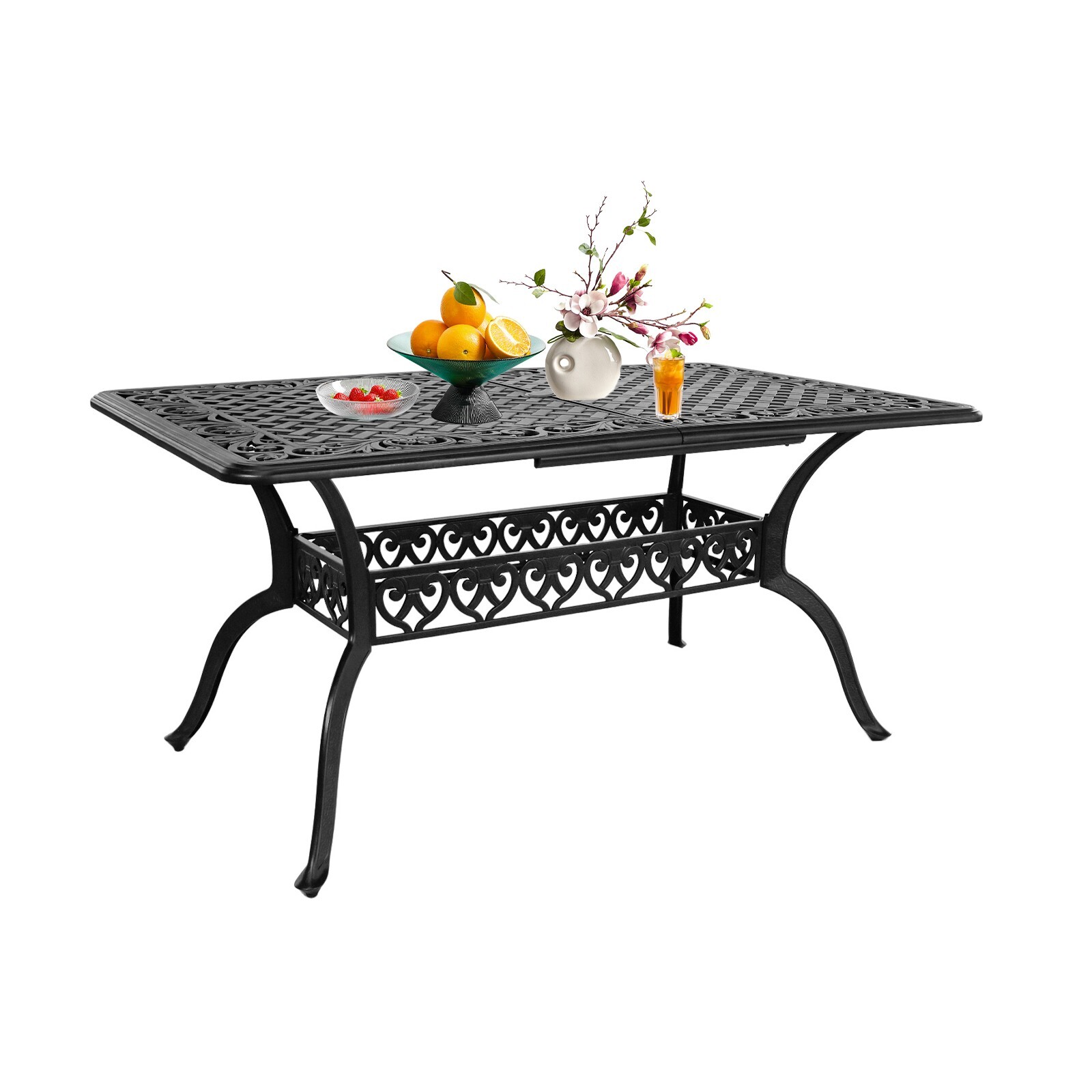60 Inch Black Cast Aluminum Outdoor Patio Rectangular Dining Table Garden
