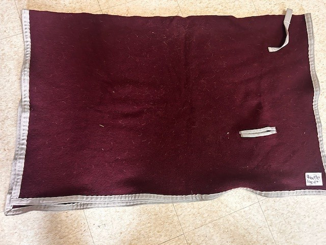 1/4 Sheet Wool BURGUNDY w/ Gray Trim 45" Length - 29" Drop VGC
