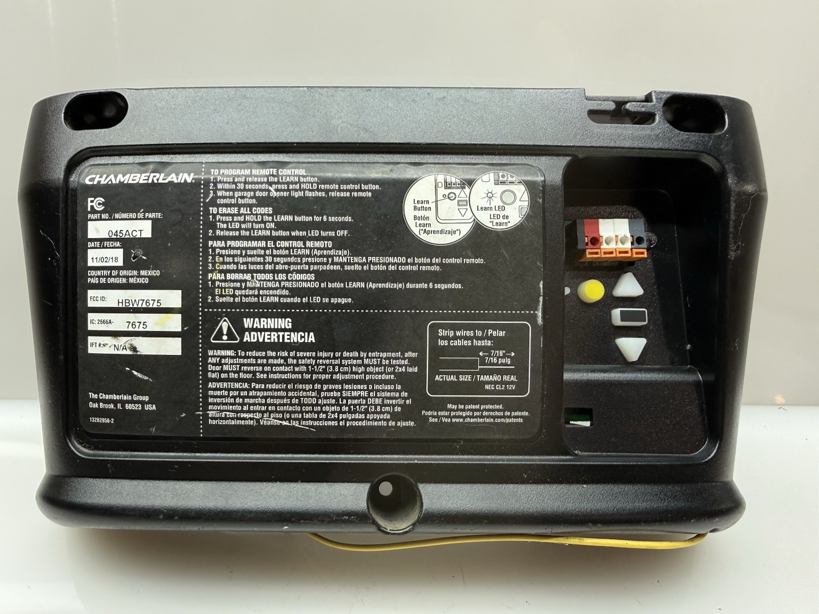 045ACT  MC Garage Door Opener Receiver Logic Board Chamberlain MyQ Yellow 7675