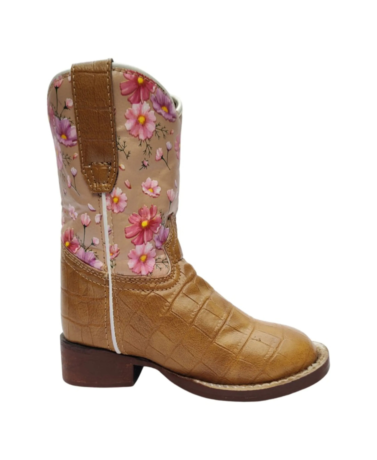 TuffRider Youth Dunes Square Toe Western Cowboy Boots Tan Floral 6Y
