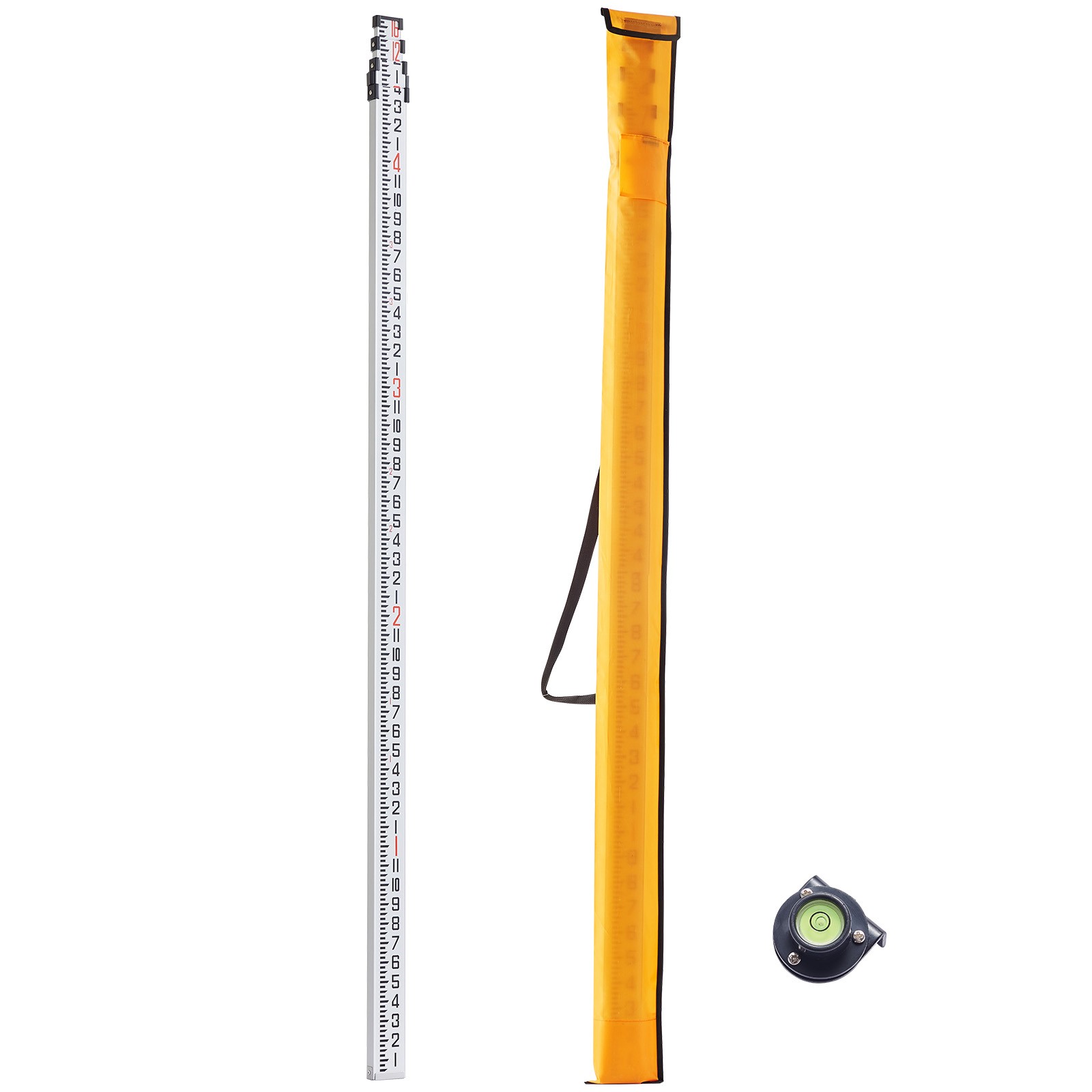 Uimoso 16 Feet 8ths Grade Rod 1/8in Dual Sided 4 Section Telescopic Leveling Rod