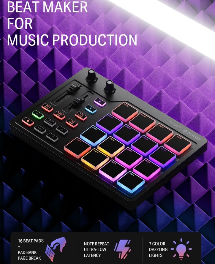 Donner MIDI Pad Beat Maker Machine Professional, Drum Machine