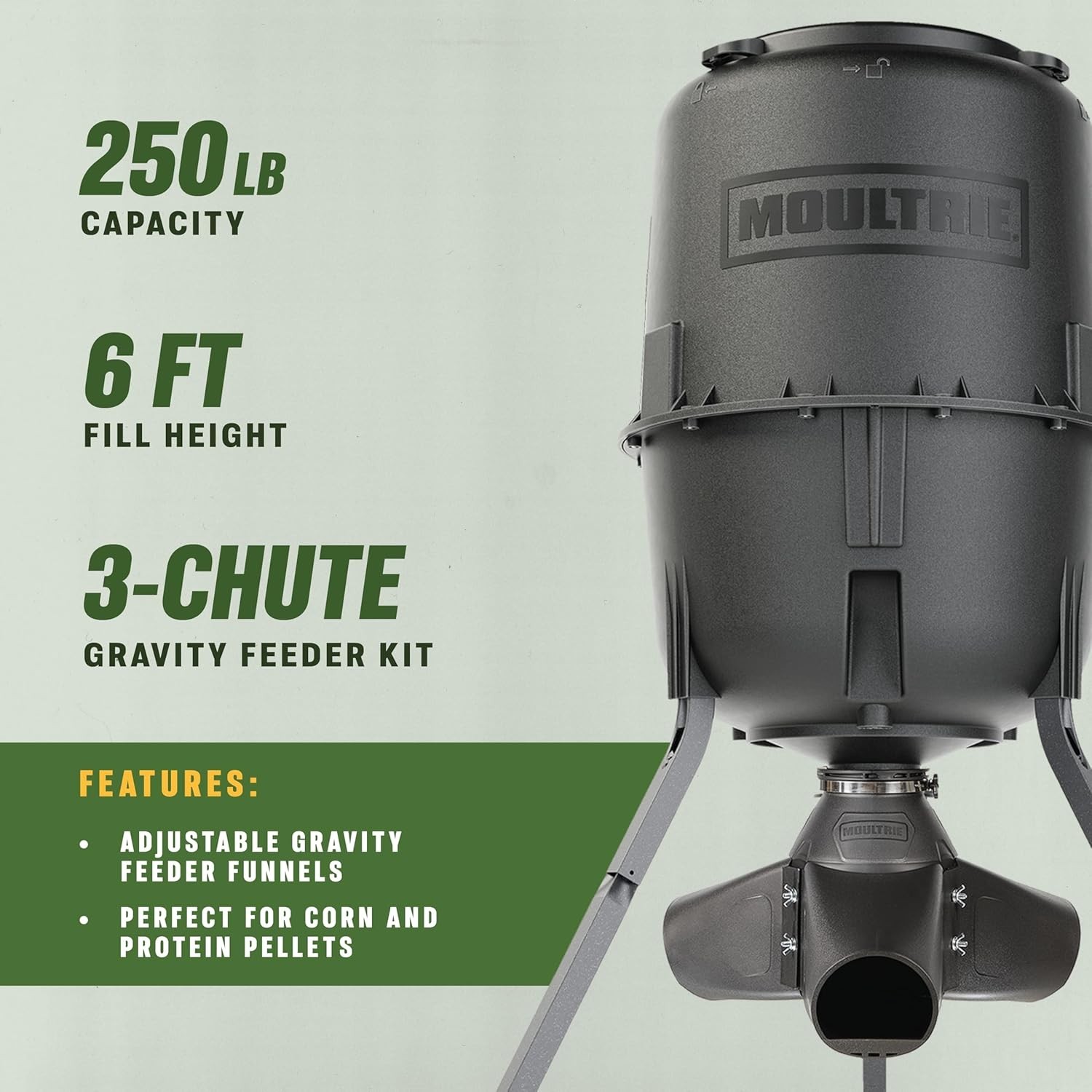 Moultrie 250 lb. Gravity Deer Feeder - Tripod Game Feeder - Easy Conversion Adap