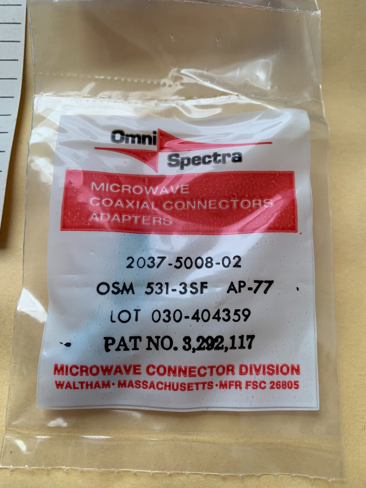 PN# 2037-5008-02, OSM531-3SF - OMNI SPECTRA - CONNECTOR,PLUG,ELECTRICAL