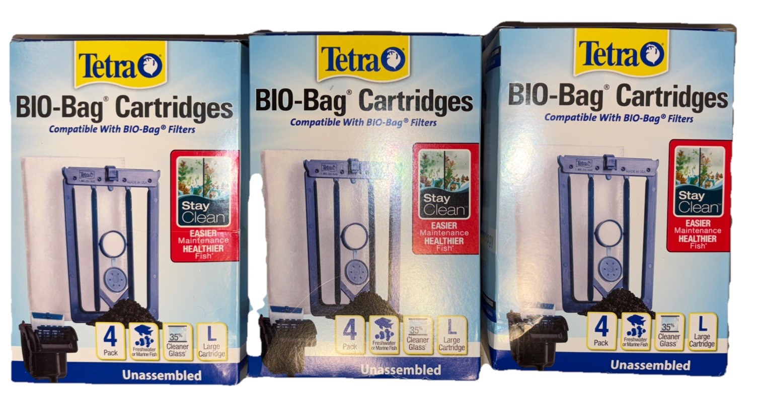 12 Tetra Stay Clean Bio-Bag Aquarium Filters Large 4 Pack new in box (Lot Of 3)