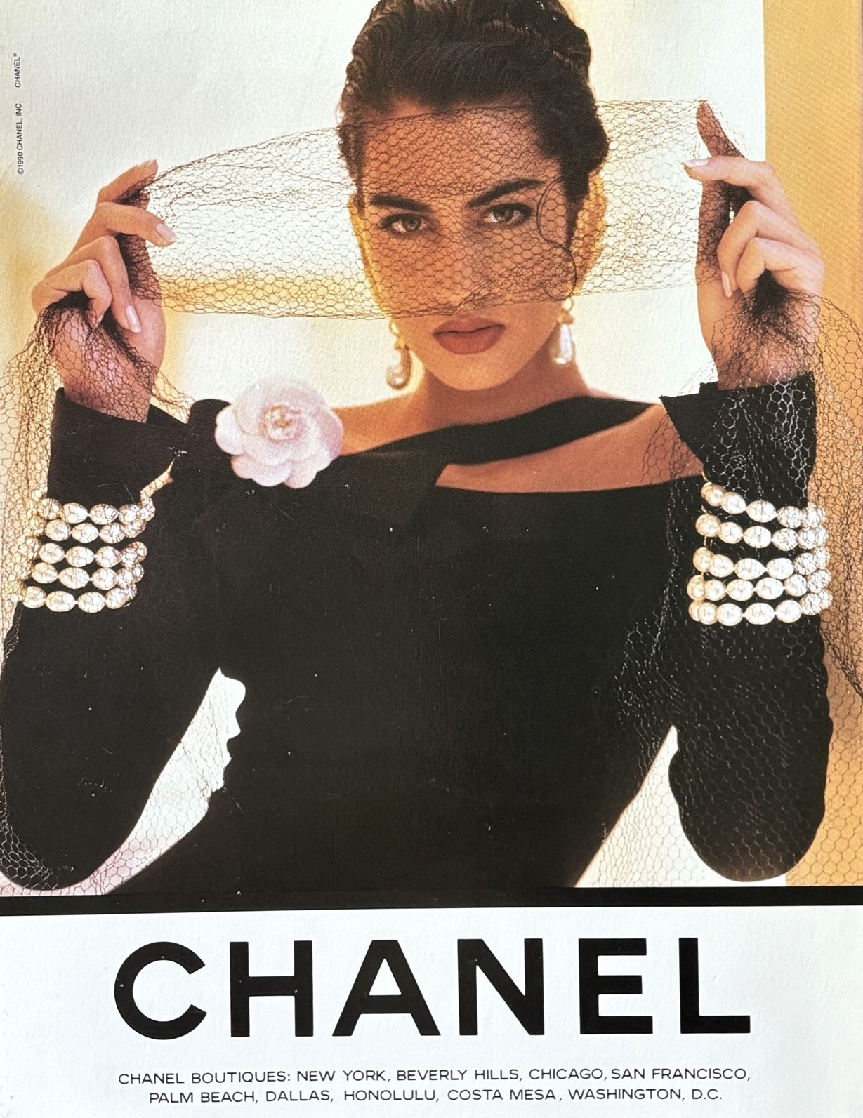 1990 CHANEL Yasmeen Ghauri Photo USA Boutiques Vintage PRINT AD