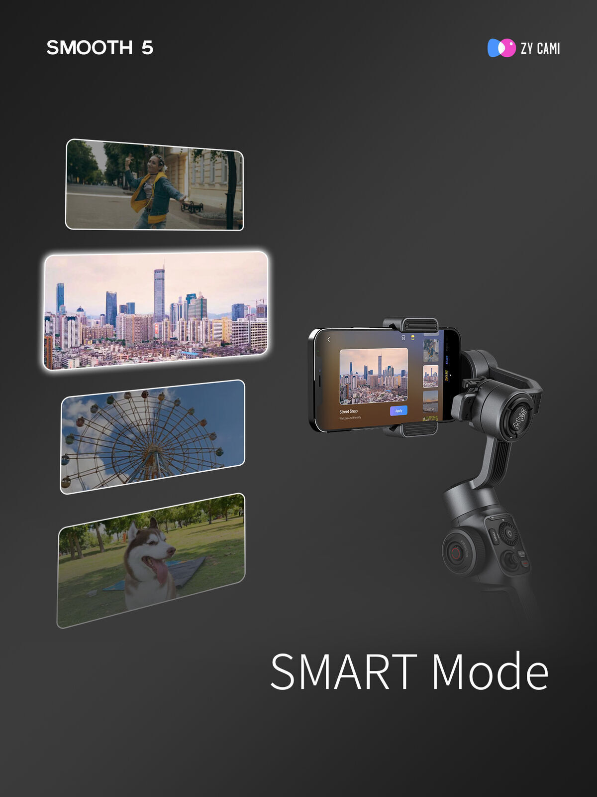 Zhiyun Smooth 5 Combo, 3-Axis Smartphone Gimbal Stabilizer for iPhone Android