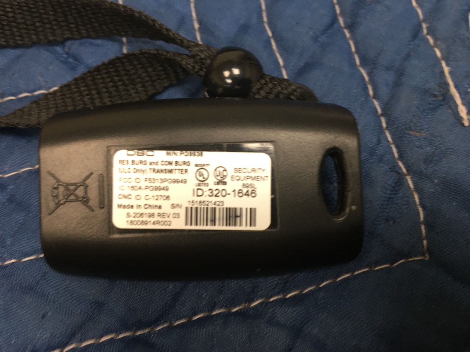 DSC PG9938 Wireless Security Panic Keyfob Transmitter with Lanyard only
