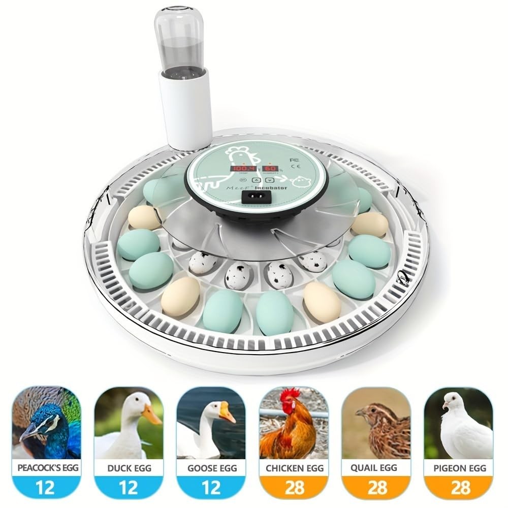 Egg Incubator for Hatching 28 Eggs, Auto Flip, Independent Atomizing Humidifier,