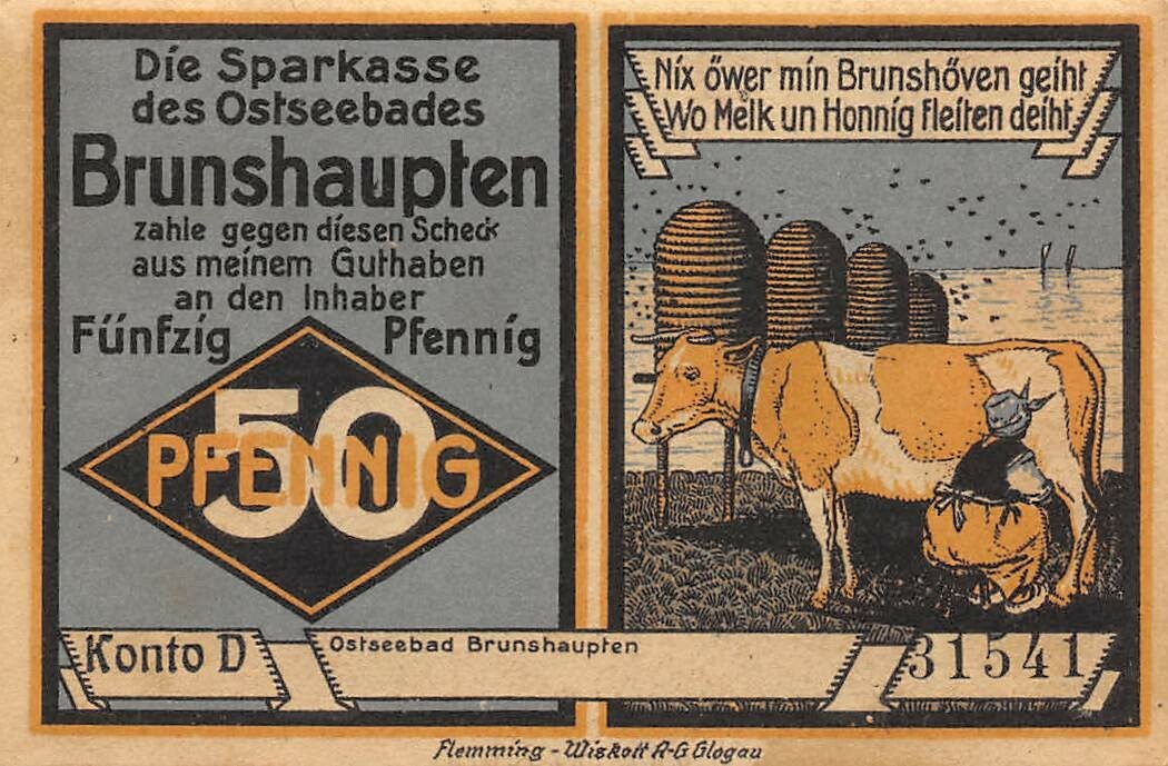 Germany / Notgeld / Brunshaupten  50 Pfennig  ND. 1922  Uncirculated Banknote