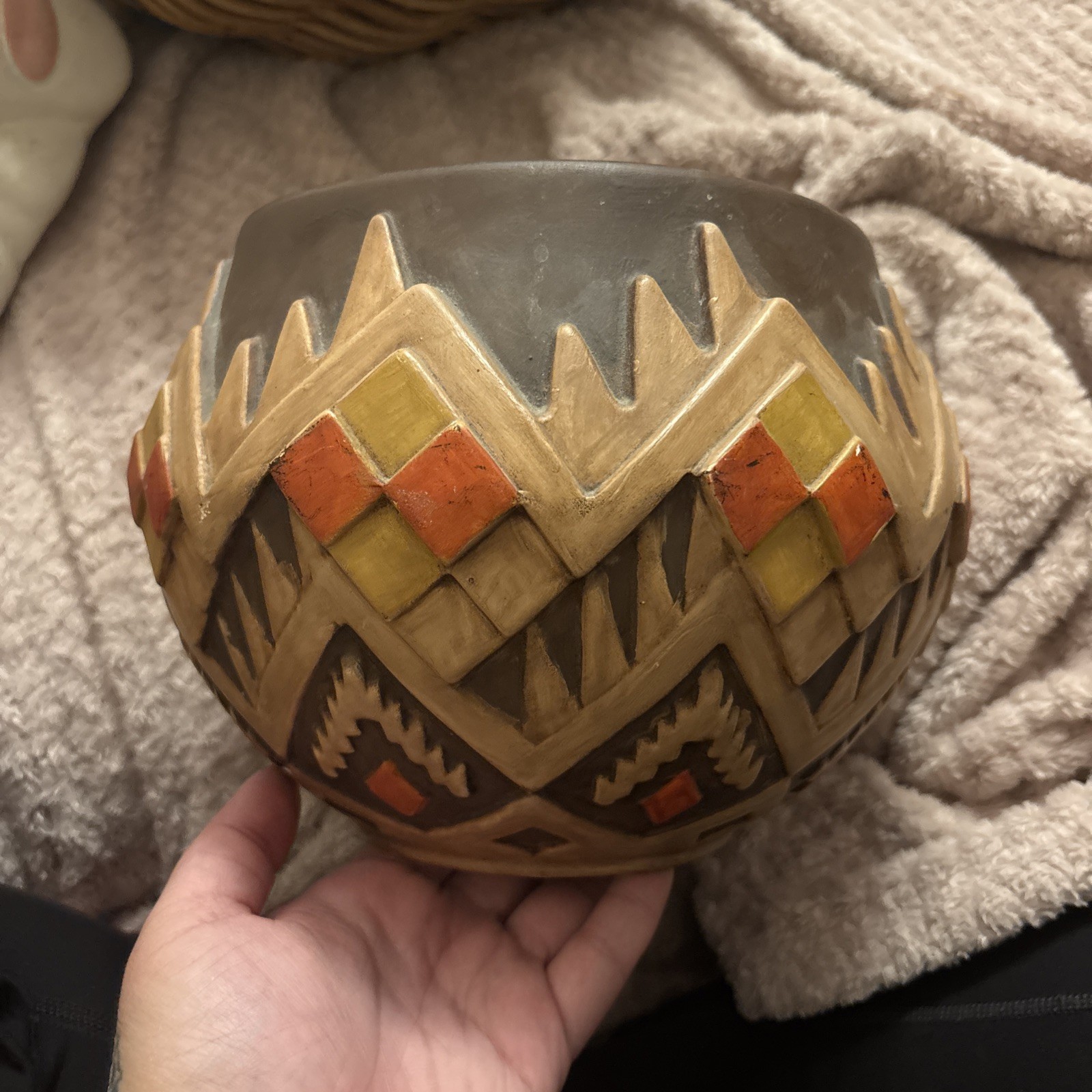 Vintage Atlantic Mold Ceramic Southwestern Aztec Pattern Planter Bowl