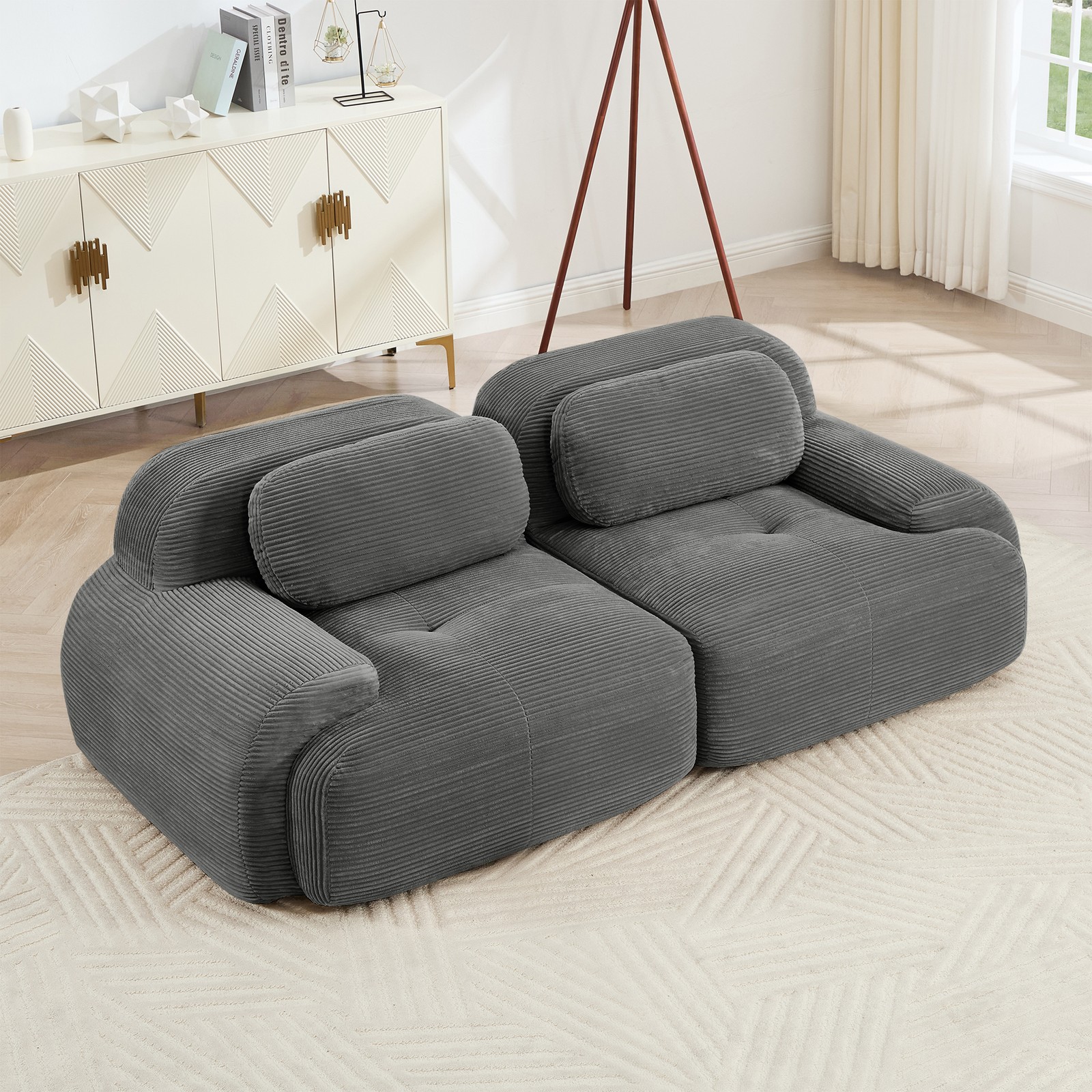 Modular Sectional Sofa, 82" Loveseat, Gray Corduroy Fabric, No Assembly