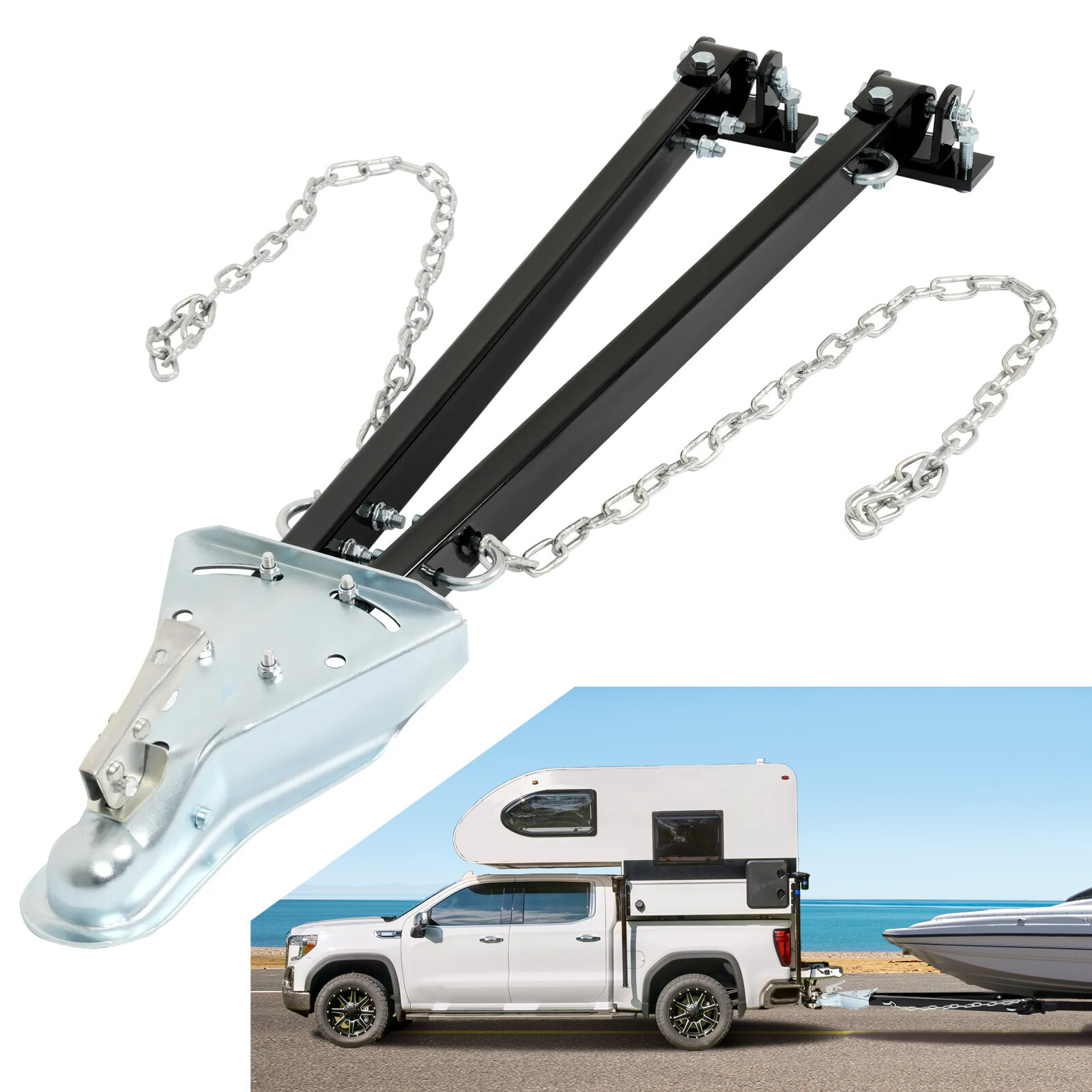 For RV Camper Trailer Truck Tow Bars 5000lbs Adjustable w/ Chain 24" to 41" Wide