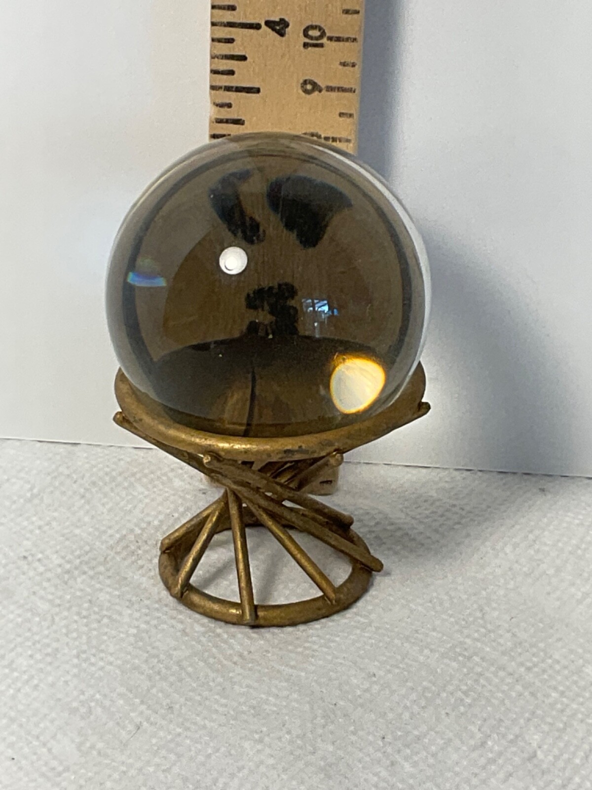 Clear round glass globe on brass stand 2”