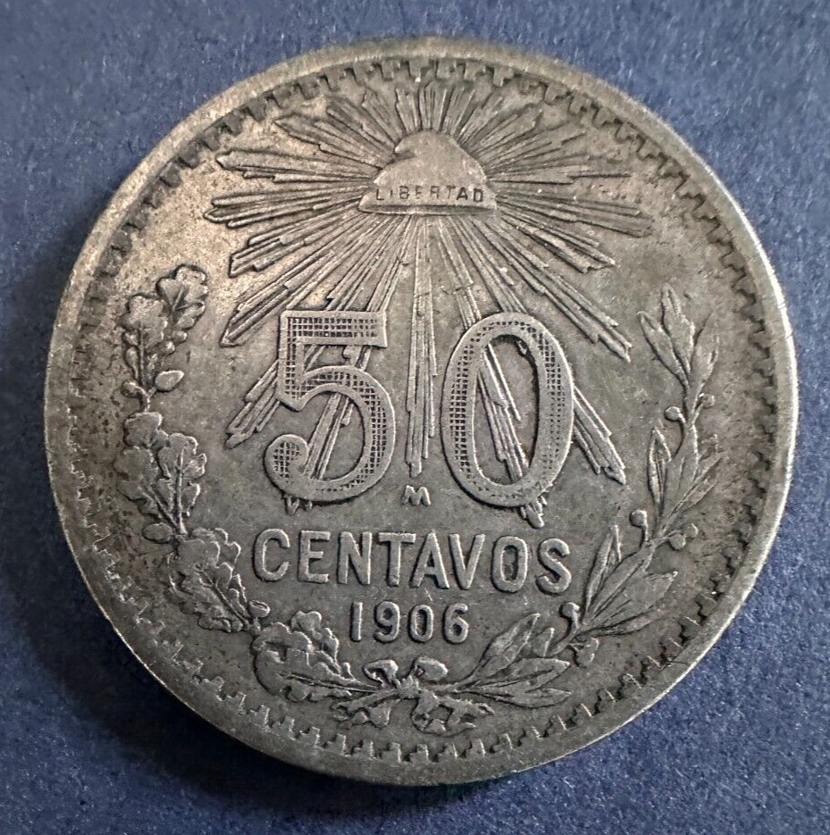 1906 Mexico 50 Centavos Silver Coin Closed 9
