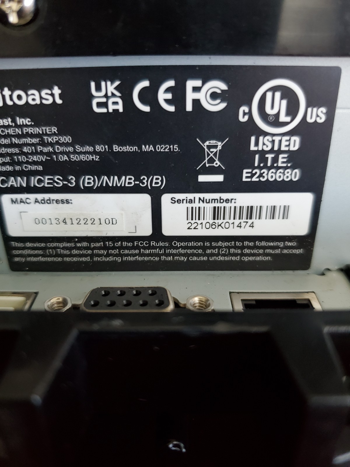 TOAST Flex POS Dot Matrix Kitchen Printer TKP300 - Serial / USB / Ethernet