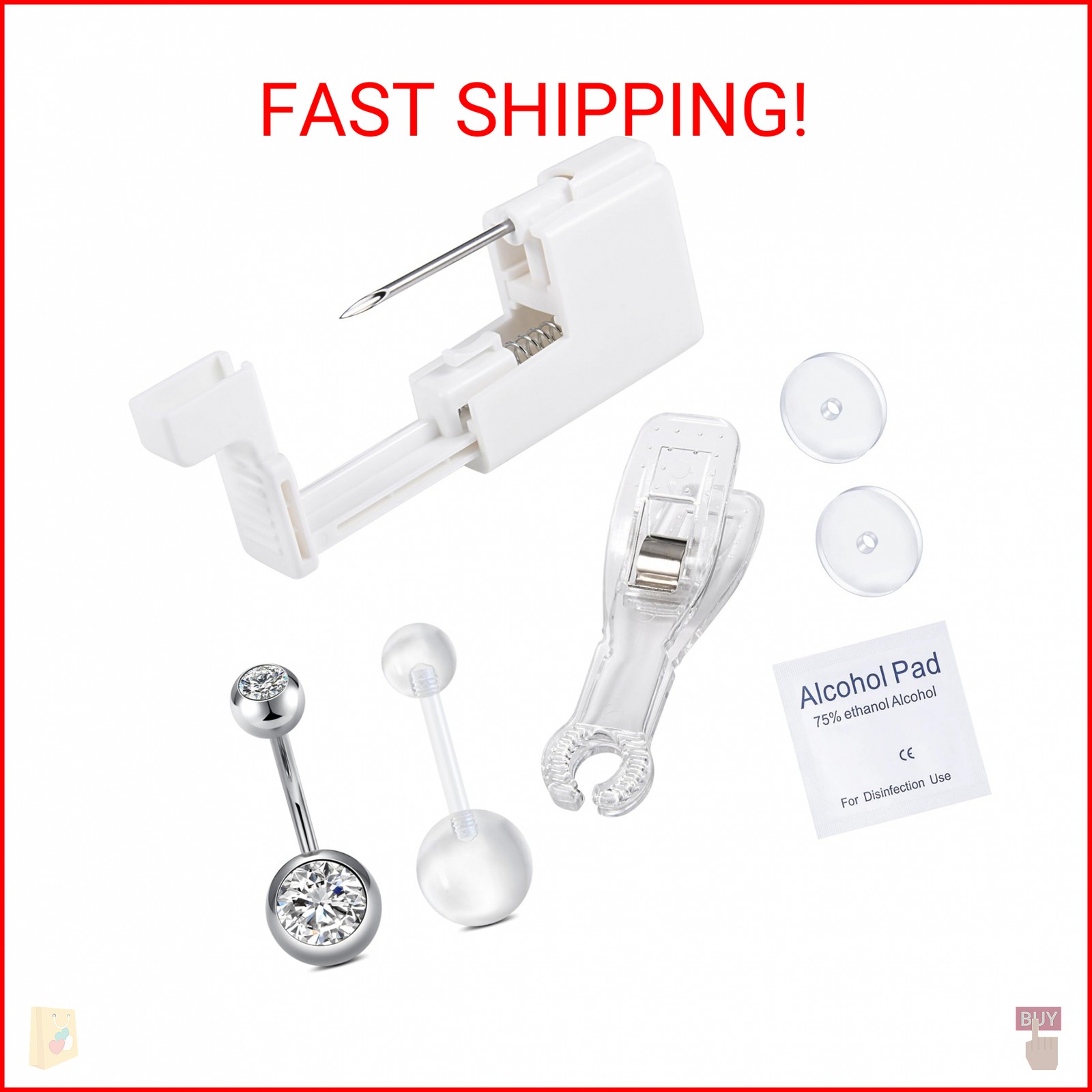QWALIT Belly Button Piercing Gun Kit - Silver Navel Piercing Gun