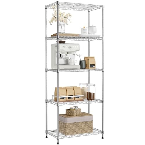 5-Tier Metal Storage Shelves, 5 Tier, 13.7" D x 23.6" W x 62.4" H Chrome