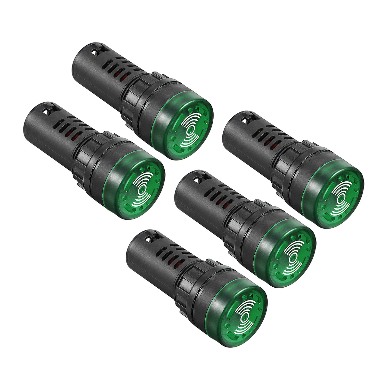 5 Pcs Indicator Light Panel Flashing Lamp with Buzzer Signal Green LED AC/DC 12V