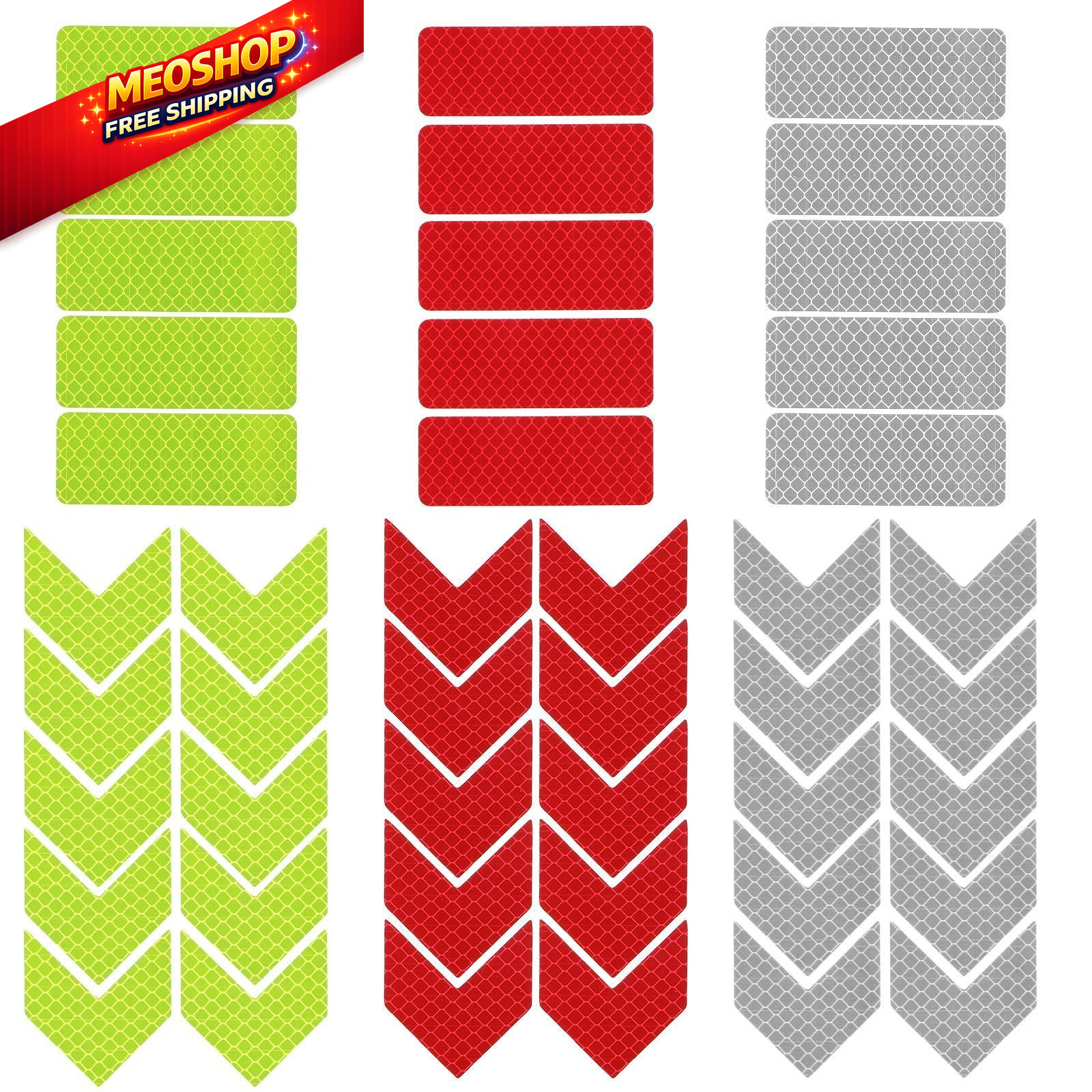 LXUEJIE Reflective Tape, 90Pcs Safety Warning 8x3cm, 4.7x5cm, Red, Green