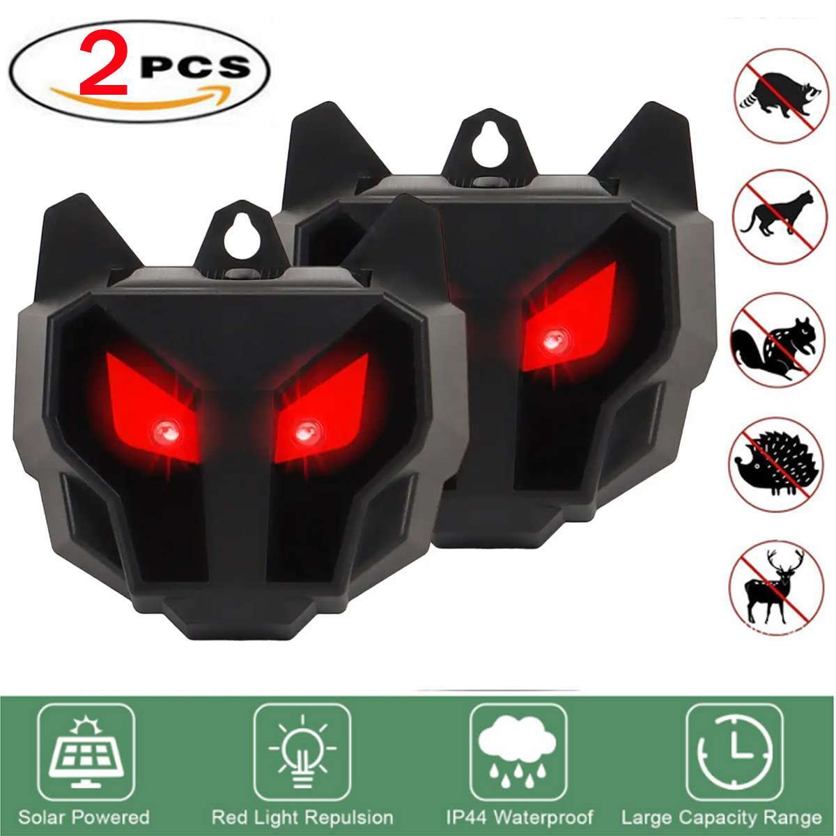 2 X Solar Predator Guard Light Red LED Deterrent Light Night Animal repeller US
