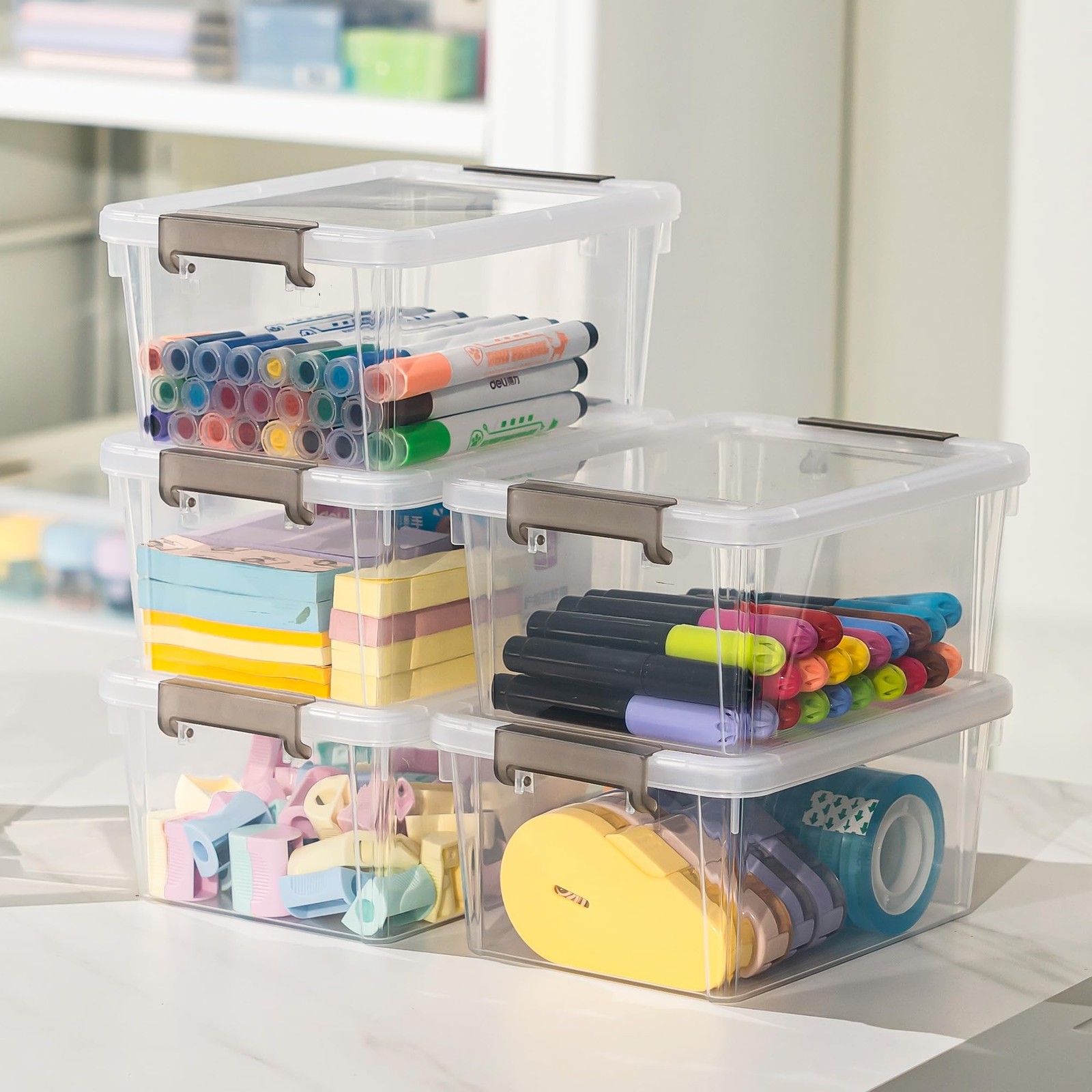 Anywish Clear Plastic Storage Bins with Lids, 3.2 QT, 8 Pack