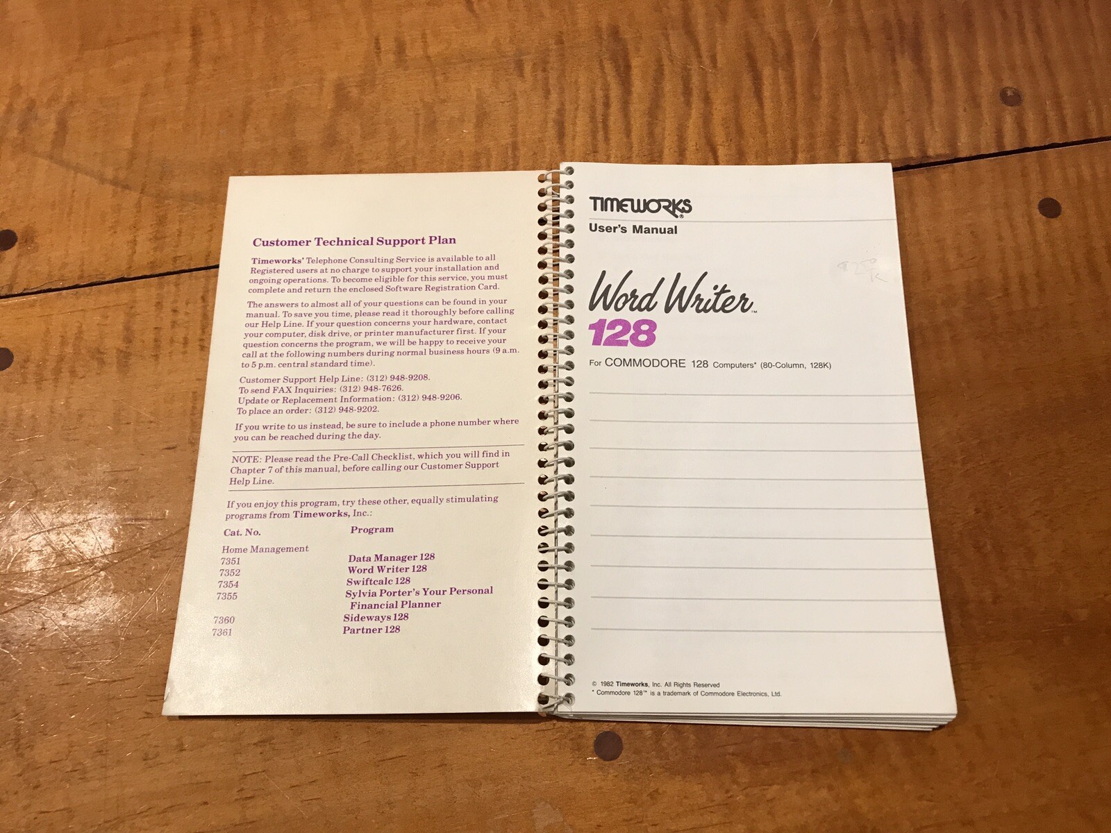 Commodore 128 PC Word Writer User's Manual Vintage Computer TIMEWORKS 1982