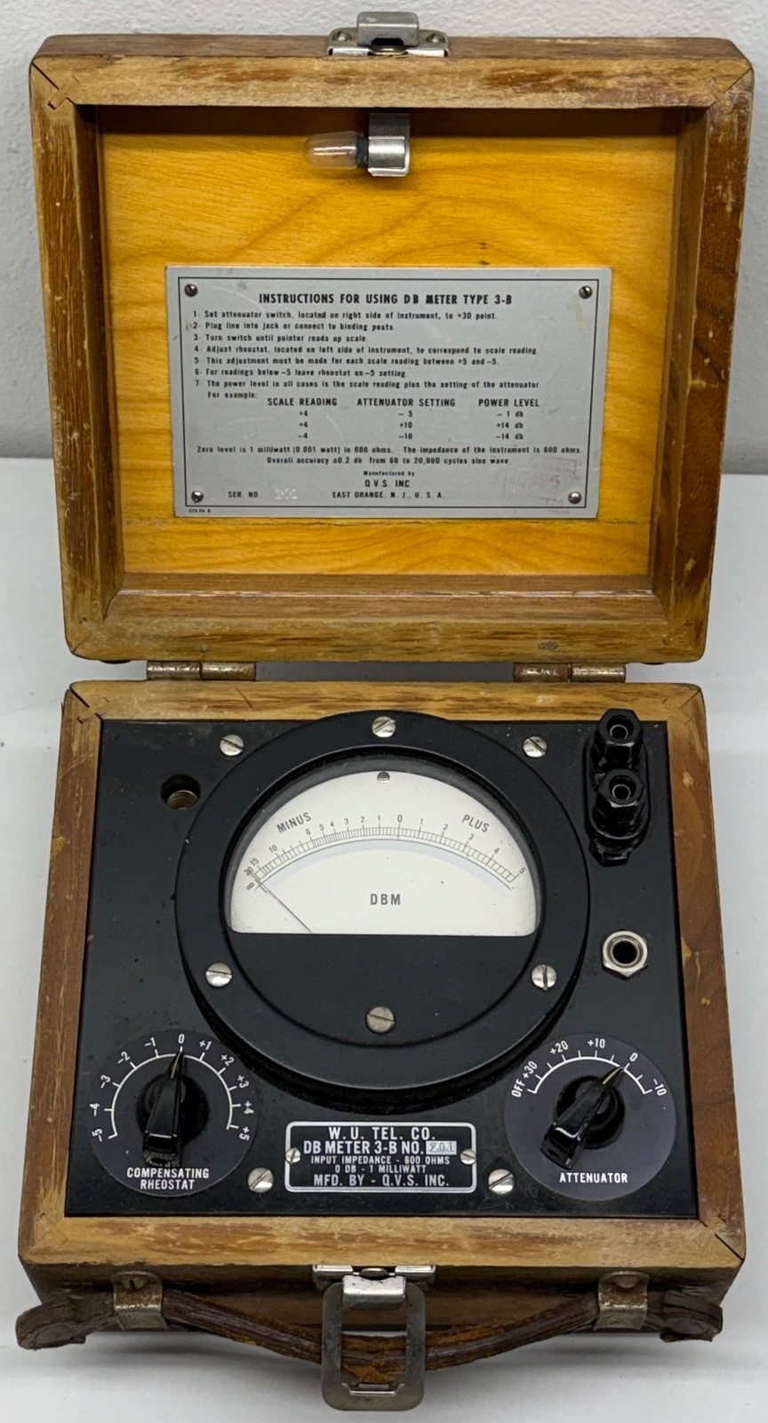 Vintage Western Union DB Meter Type 3-B Rheostat Wooden Case East Orange READ