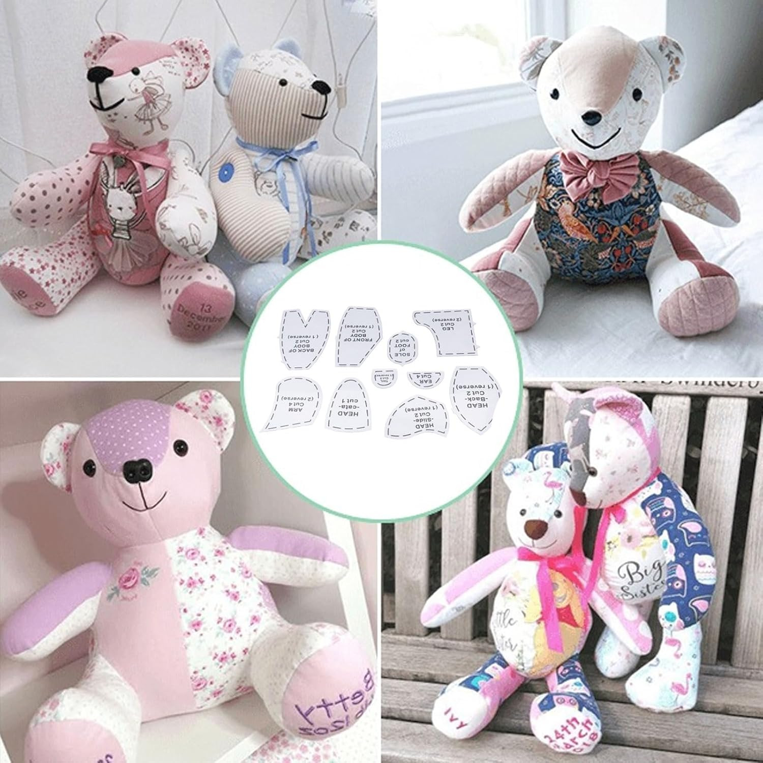 Fockety 10 Pcs Memory Bear Sewing Patterns Template, Memory Bear Acrylic Templat