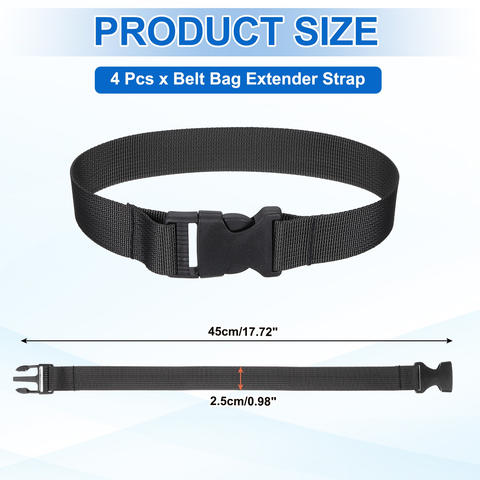 4pcs Fanny Pack Extender Strap 18" x 1" Belt Bag Extension Strap Black