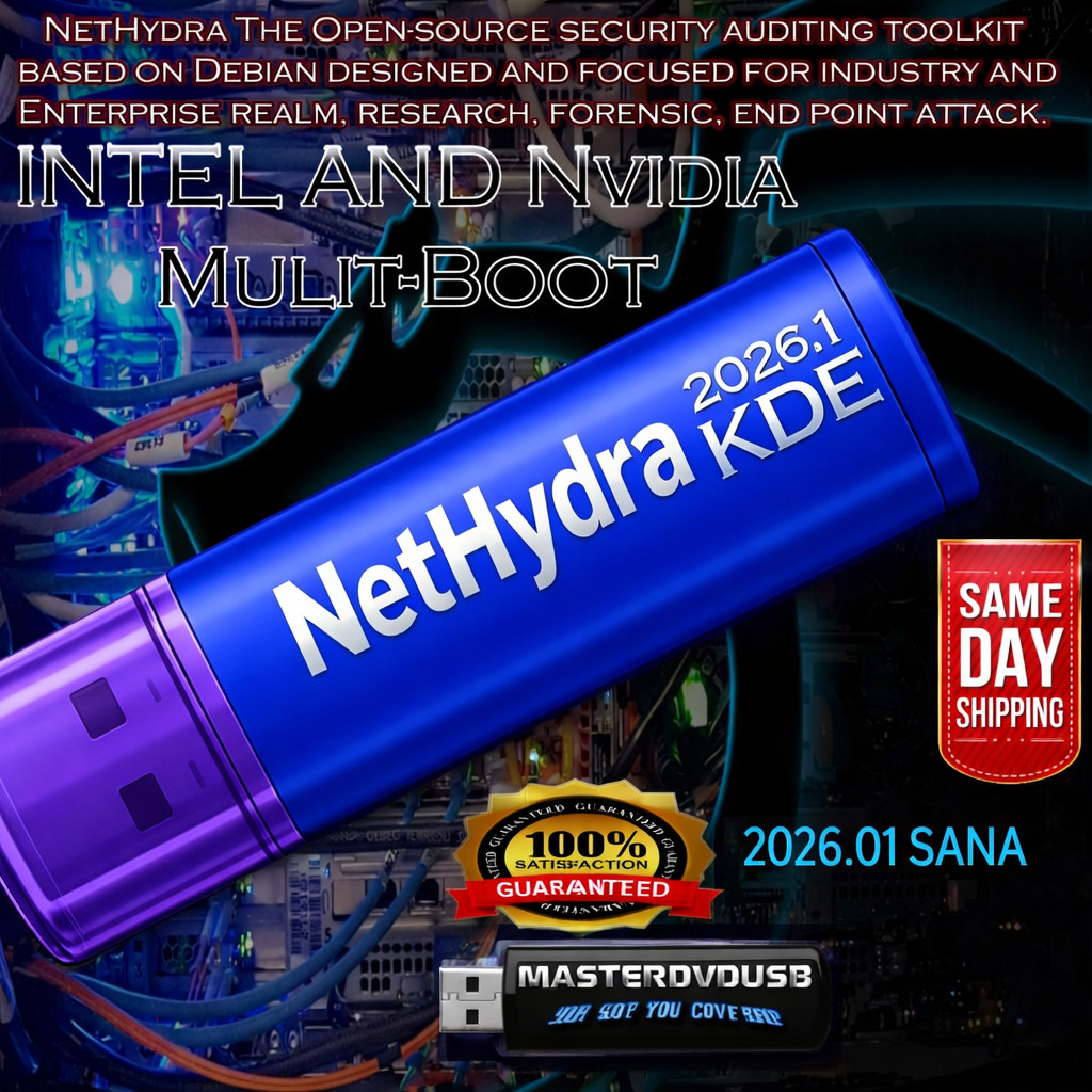 NETHYDRA KDE 2026.1 Multi-Boot USB Intel & NVIDIA – Live/Installer 16GB USA CALI