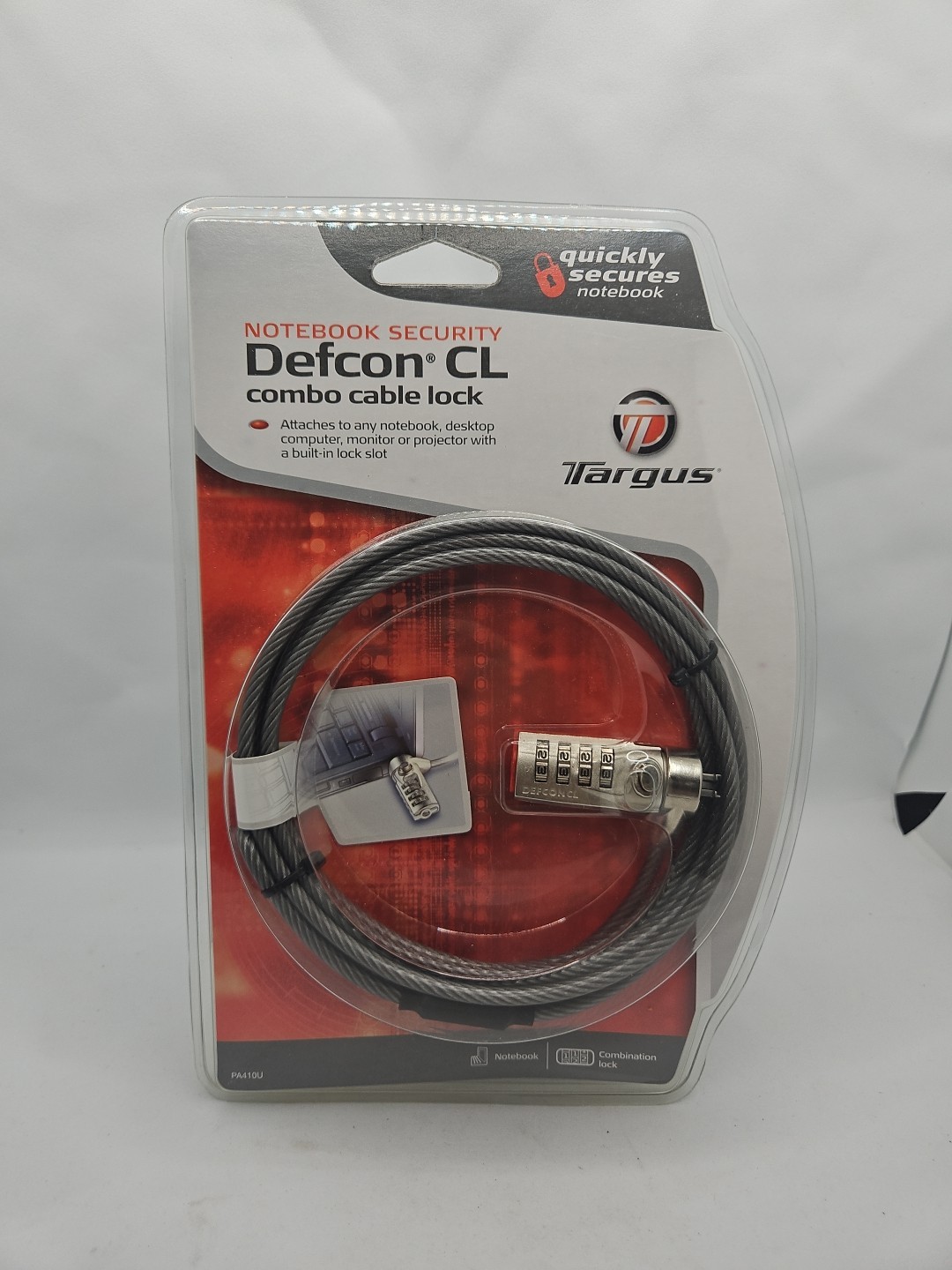 Targus Defcon CL PA410U Resettable Combo Cable Lock for Laptop/Computer, NEW CRS