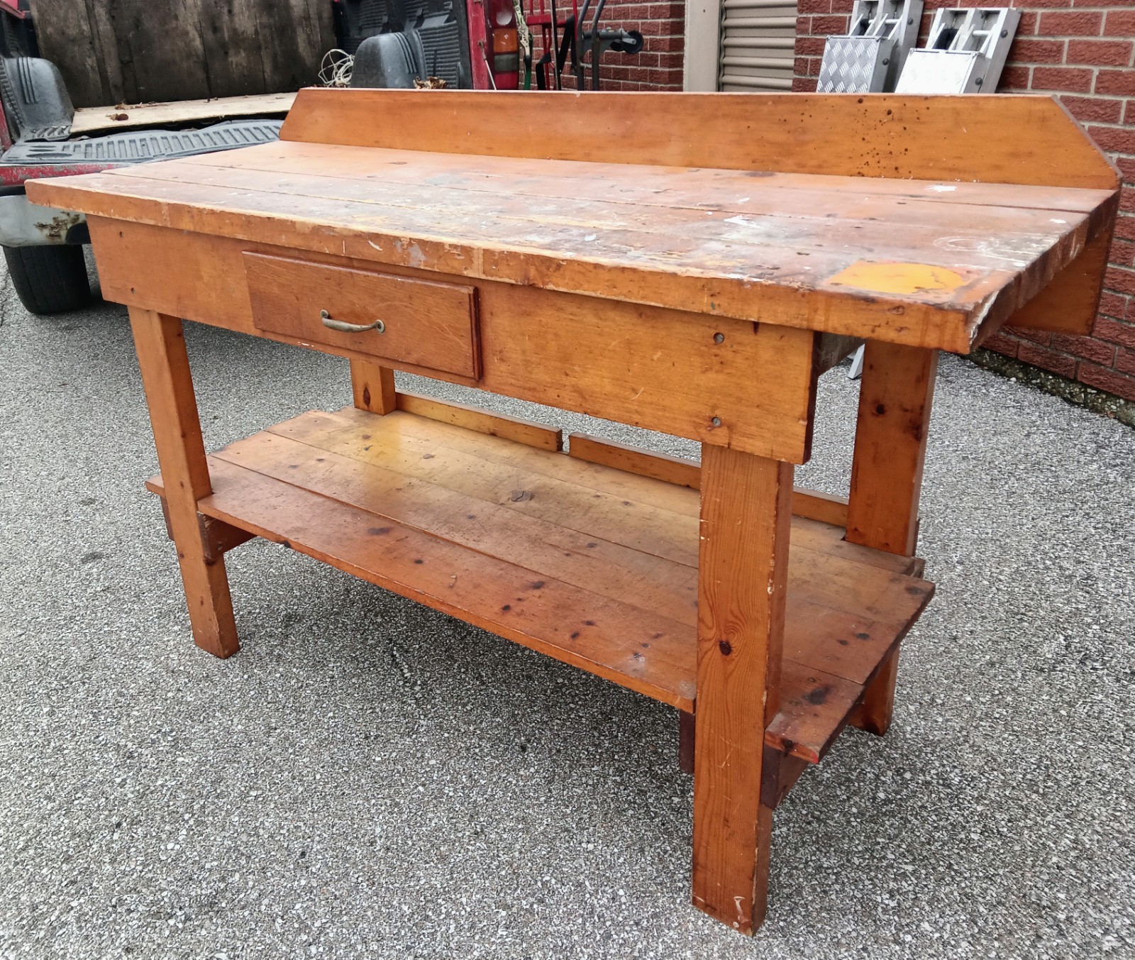 Handsome Vintage Workbench with Drawer - 5 feet long - All solid wood!
