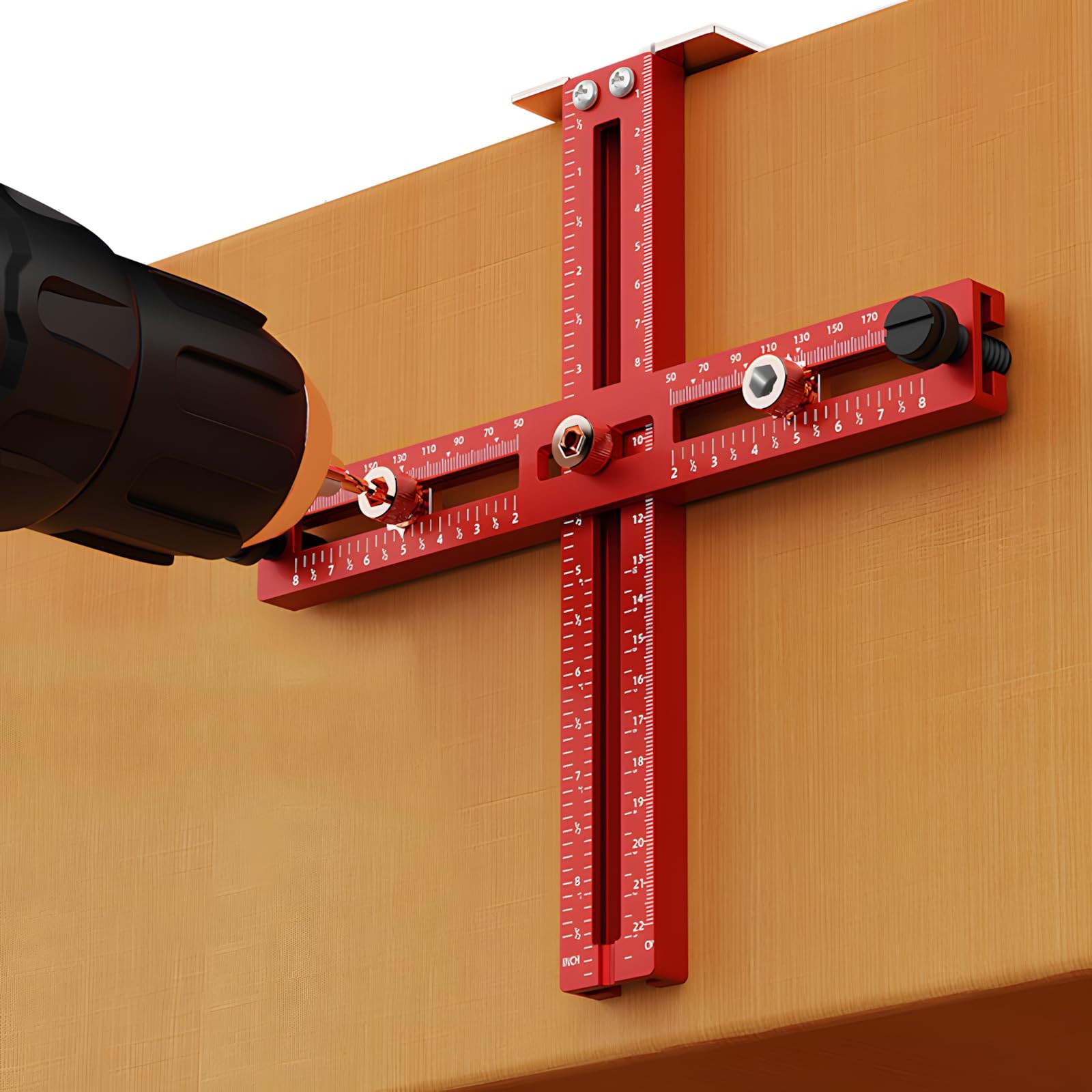 Cabinet Hardware Jig – Adjustable Drill Guide Template for Knobs & Red