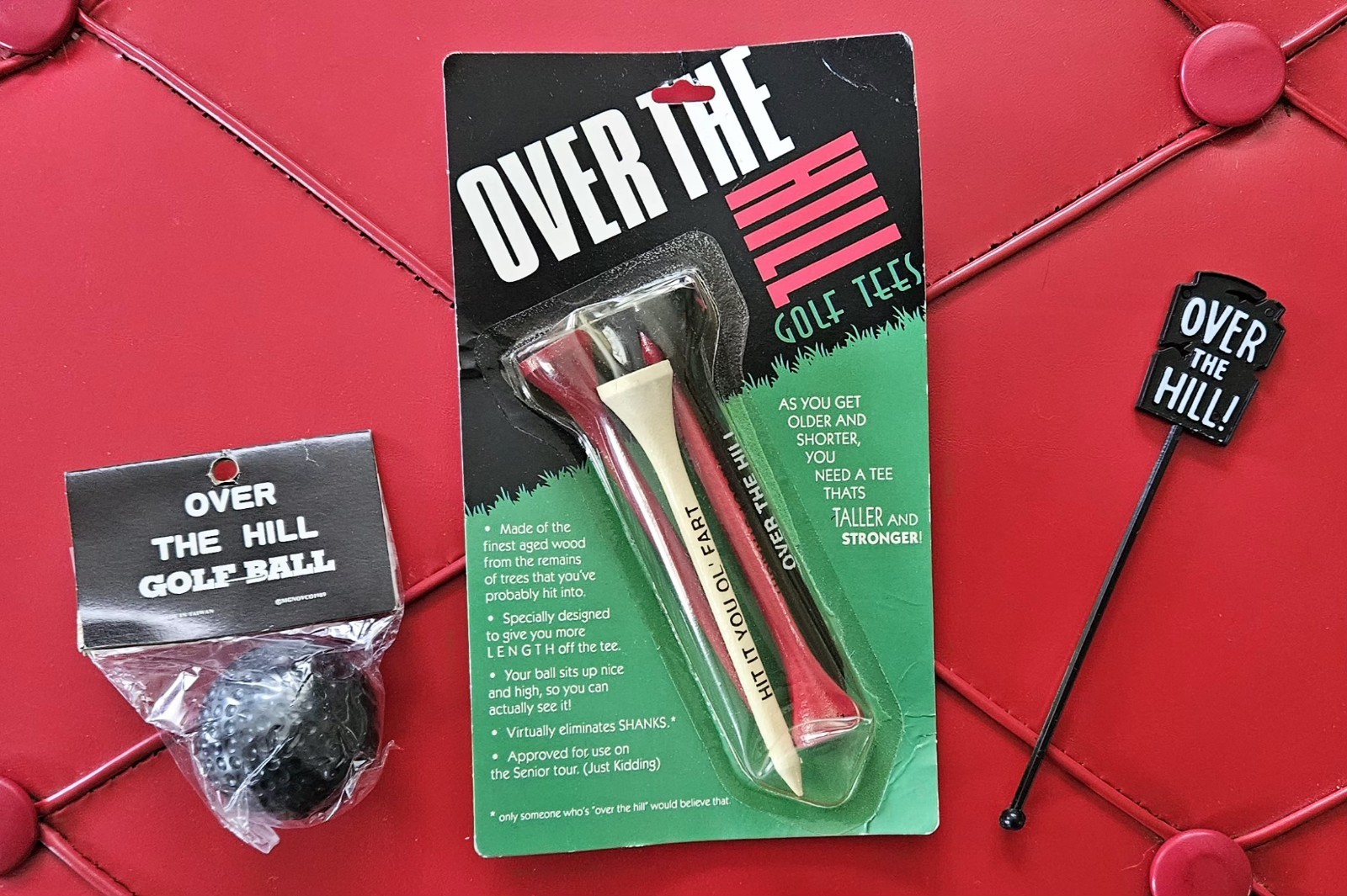 Vintage 90's OVER The HILL Funny Golf Gag Gifts NEW Old Stock Lot TEES & BALL +