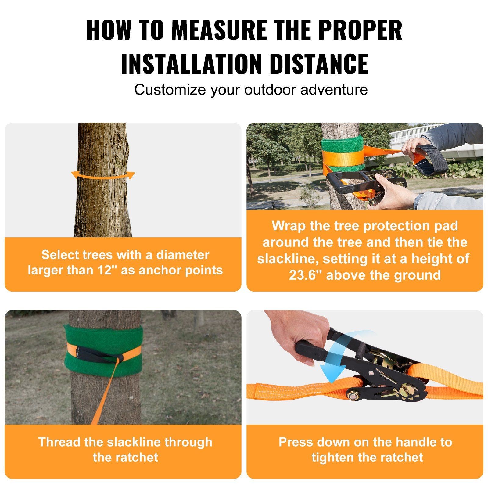 60ft High-Tension Slackline System with 2x60ft Webbing, Tree Protectors, Bag